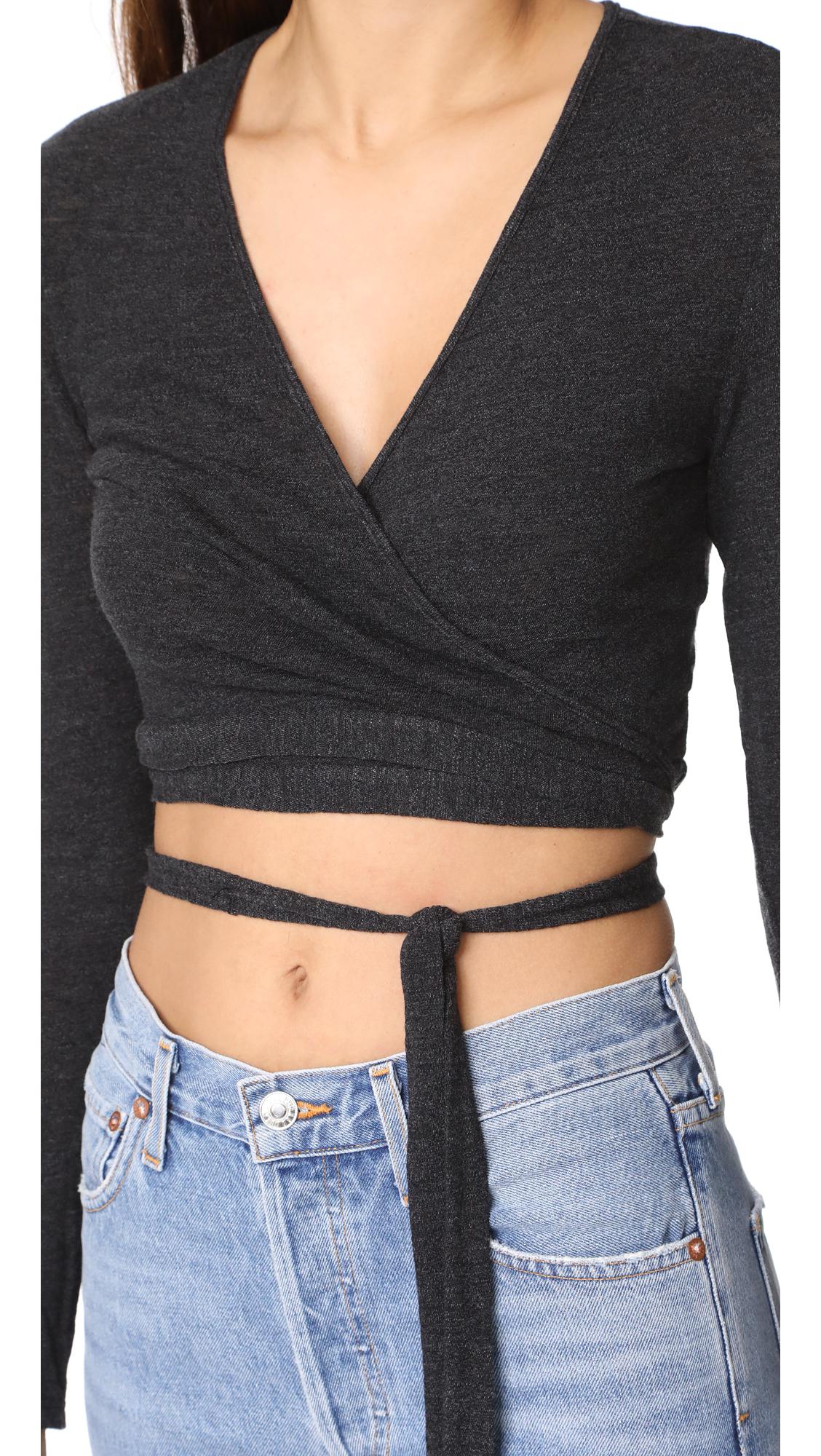 Lyst Lanston Ballet Crop Wrap Top in Black