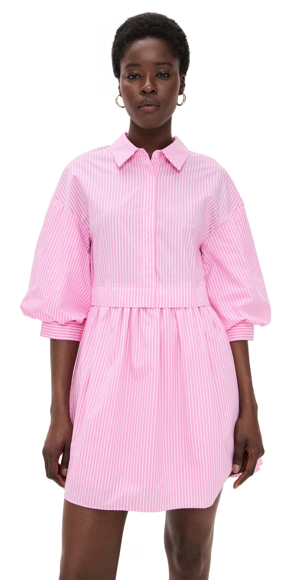 english factory long sleeve shirt dress English Factory Stripe Puff Sleeve Shirt Dress in Pink