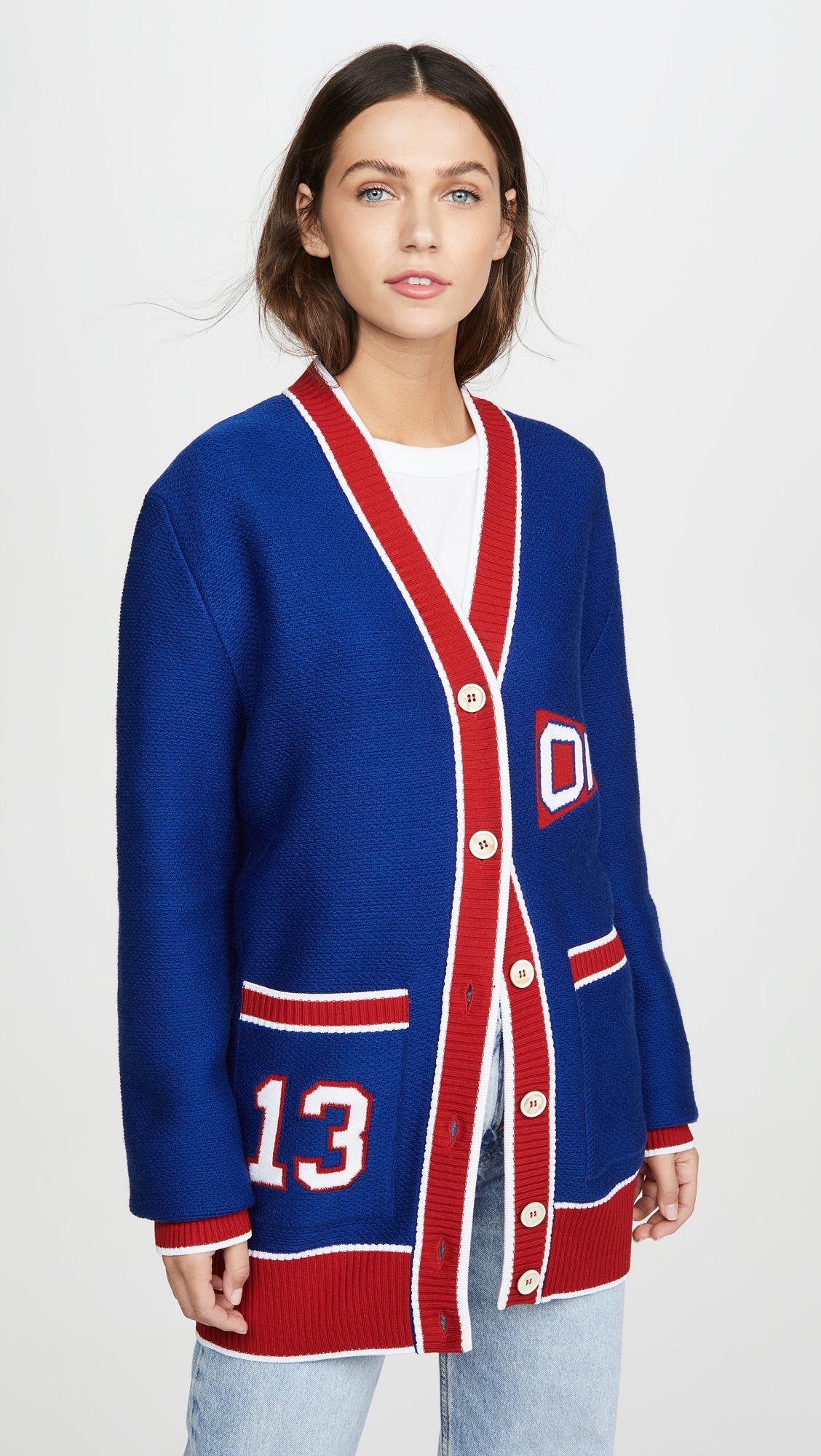 off white blue and red cardigan