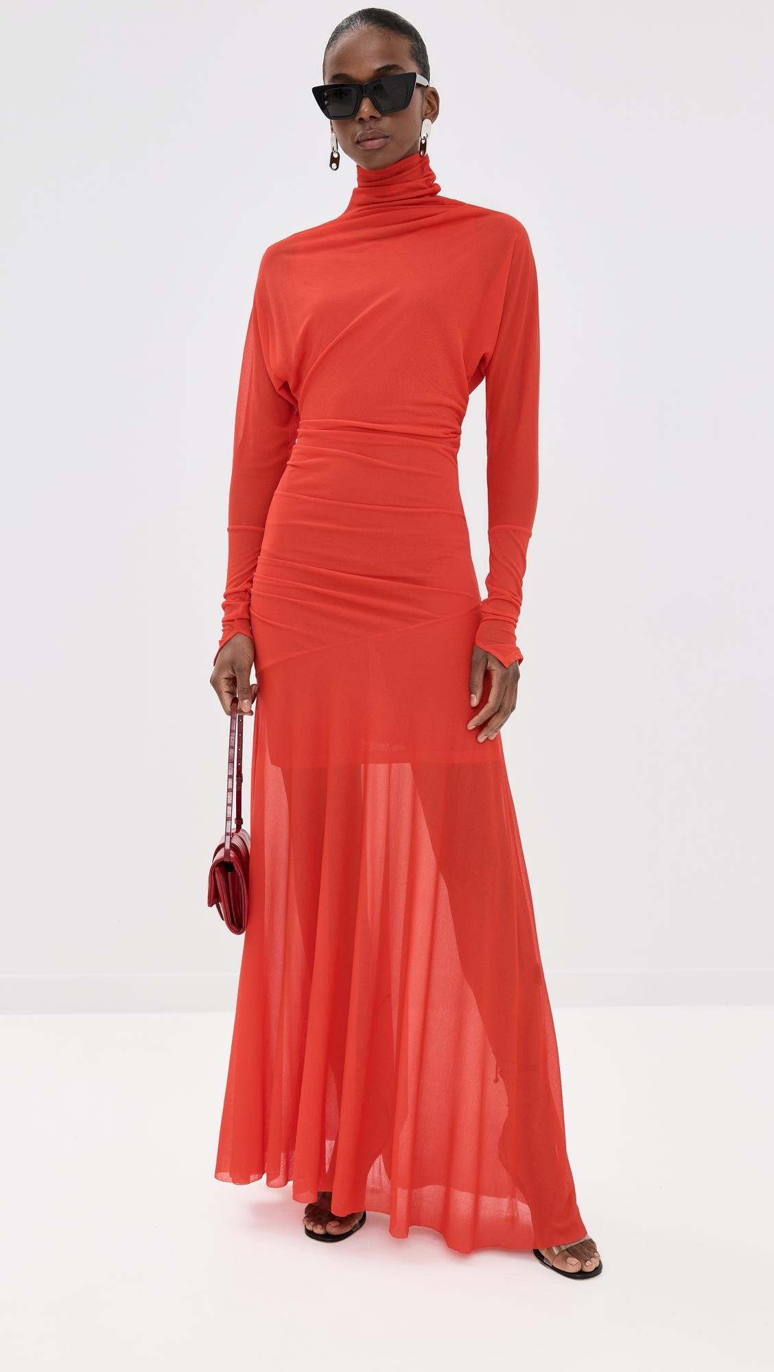 Proenza Schouler Paula Dress In Sheer Crepe Jersey in Red Lyst