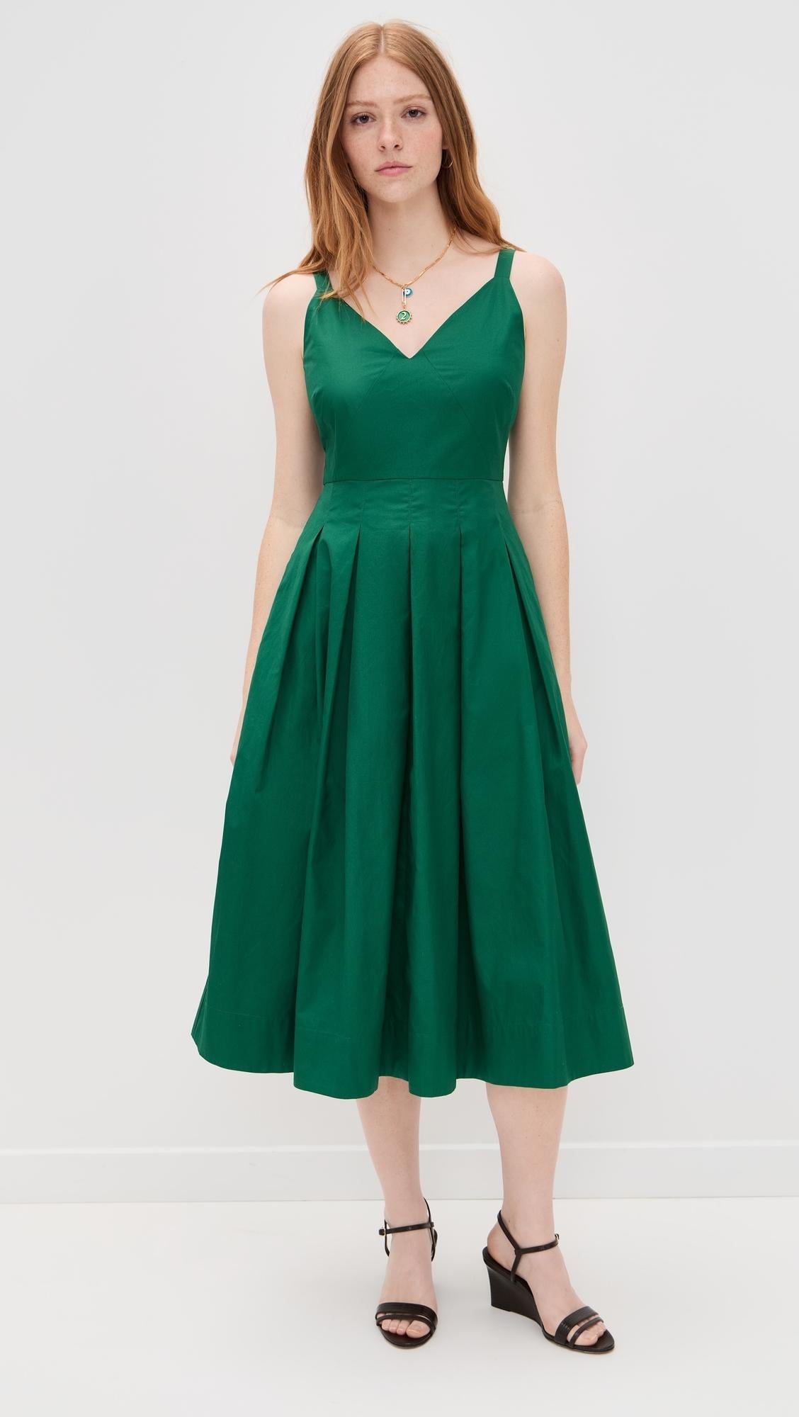 alex midi dress in emerald green Lace-Up Back Midi Dress Emerald