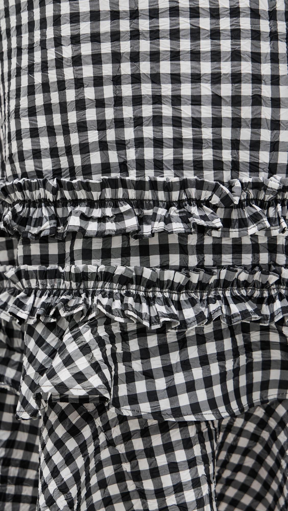 Ganni ■Crinkled Taffeta Check Open Back Mini Dress - Black Crinkled Taffeta Check Open Back Mini Dress