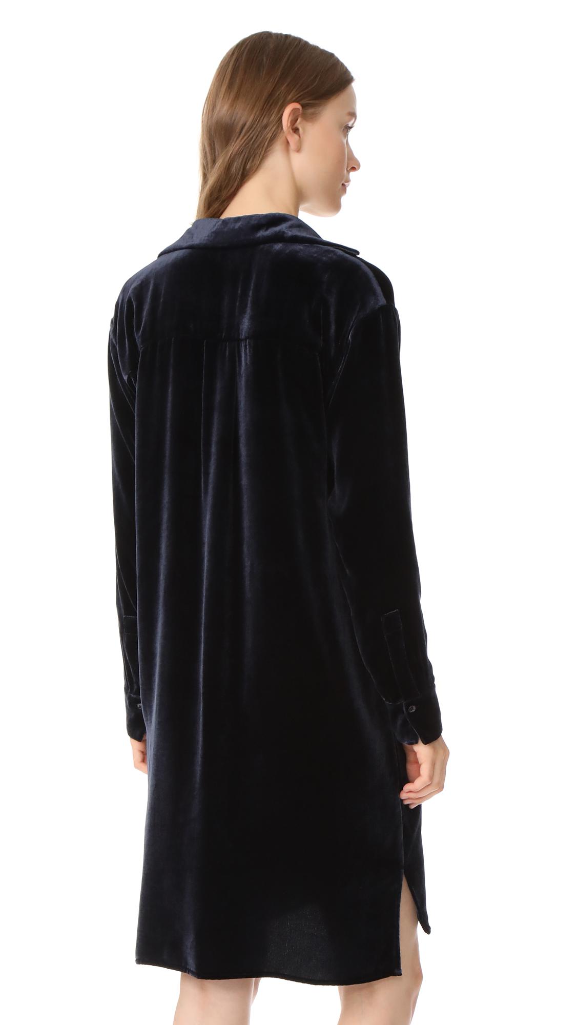 Lyst Vince Velvet Shirt Dress in Black