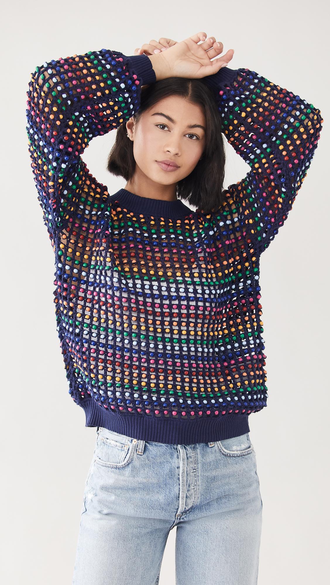 Multi Colored Beaded Crochet Sweater 