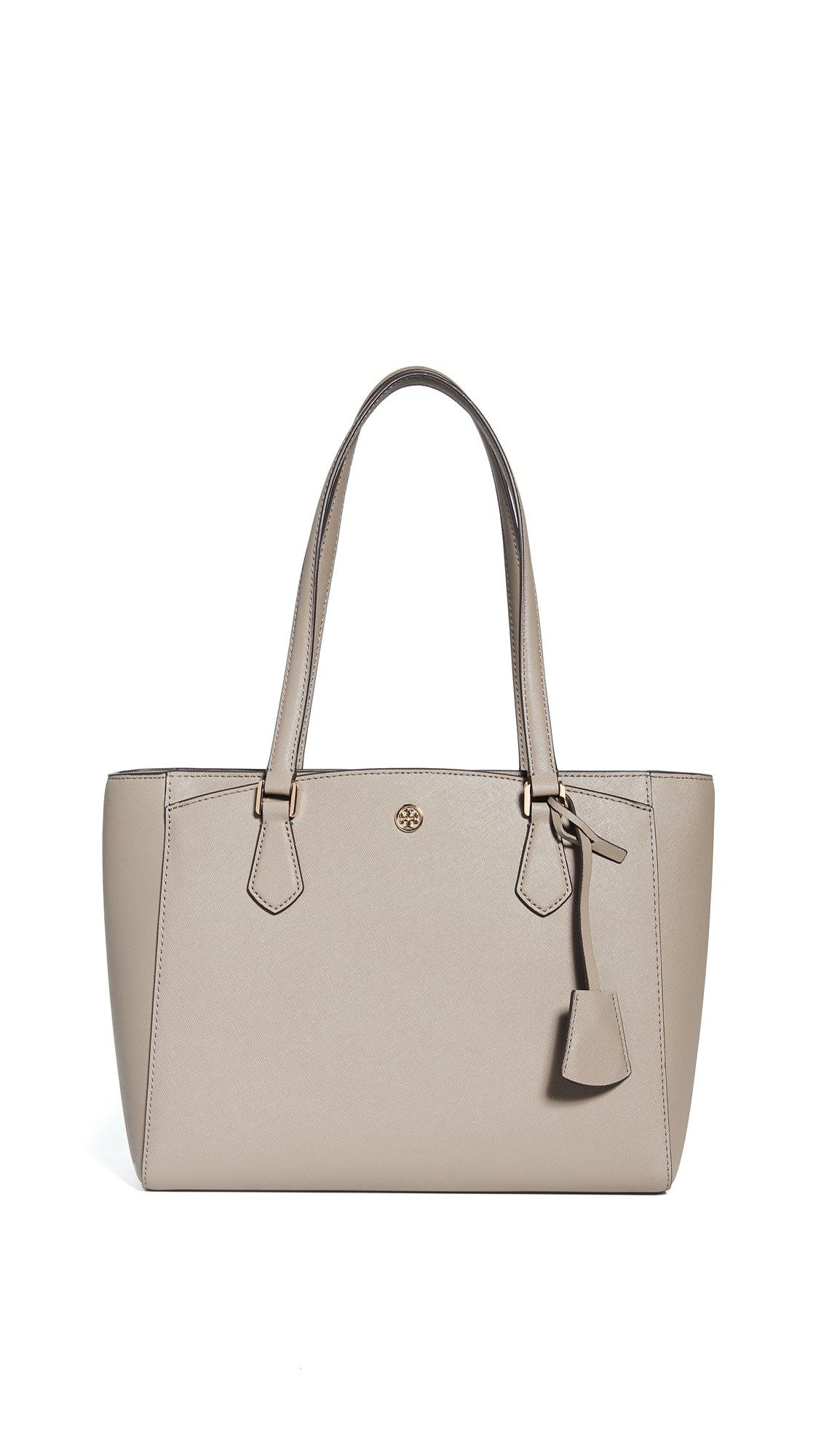 Tory Burch Robinson Small Zip Leather Tote - French Gray