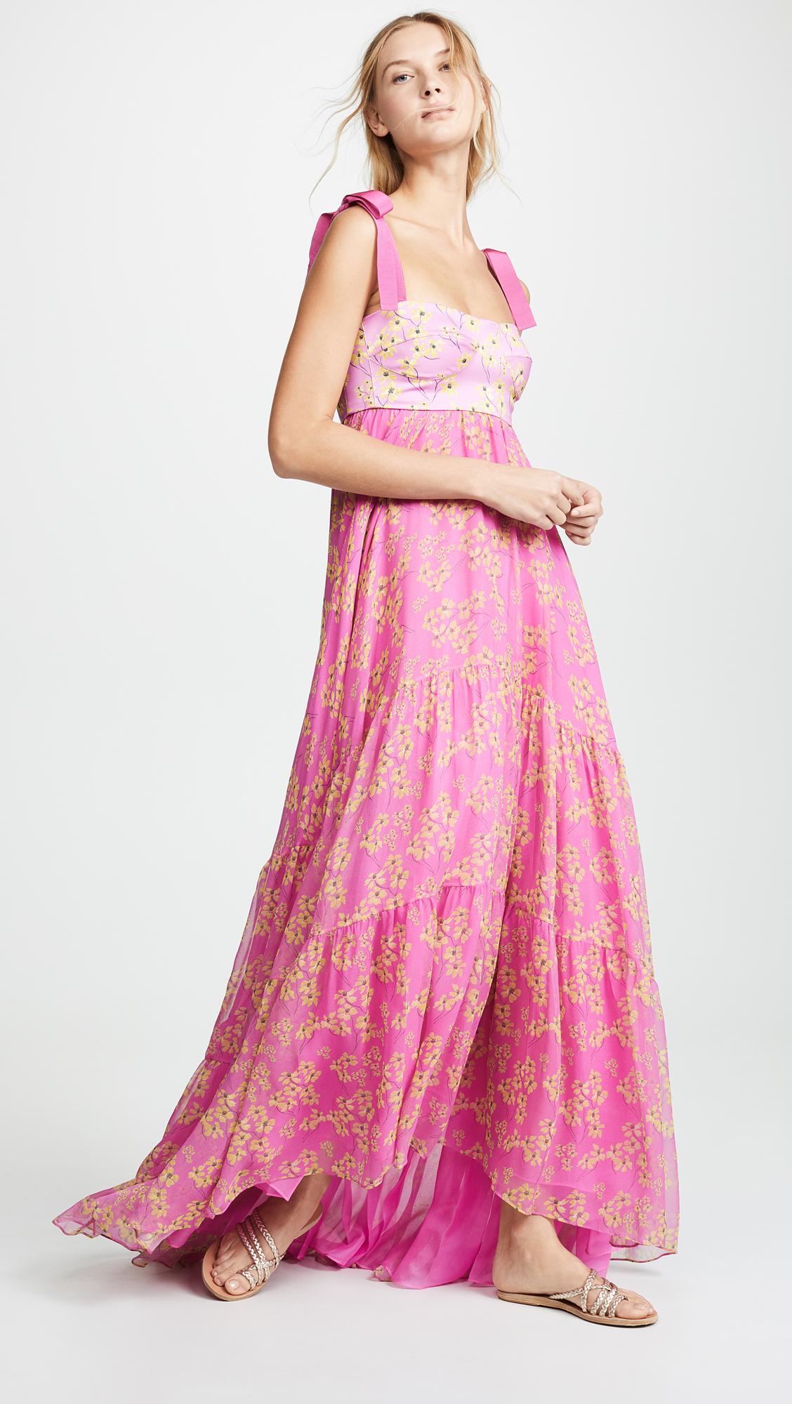 SASSAFRAS Pink Floral Printed Layered High-Low Maxi Dress