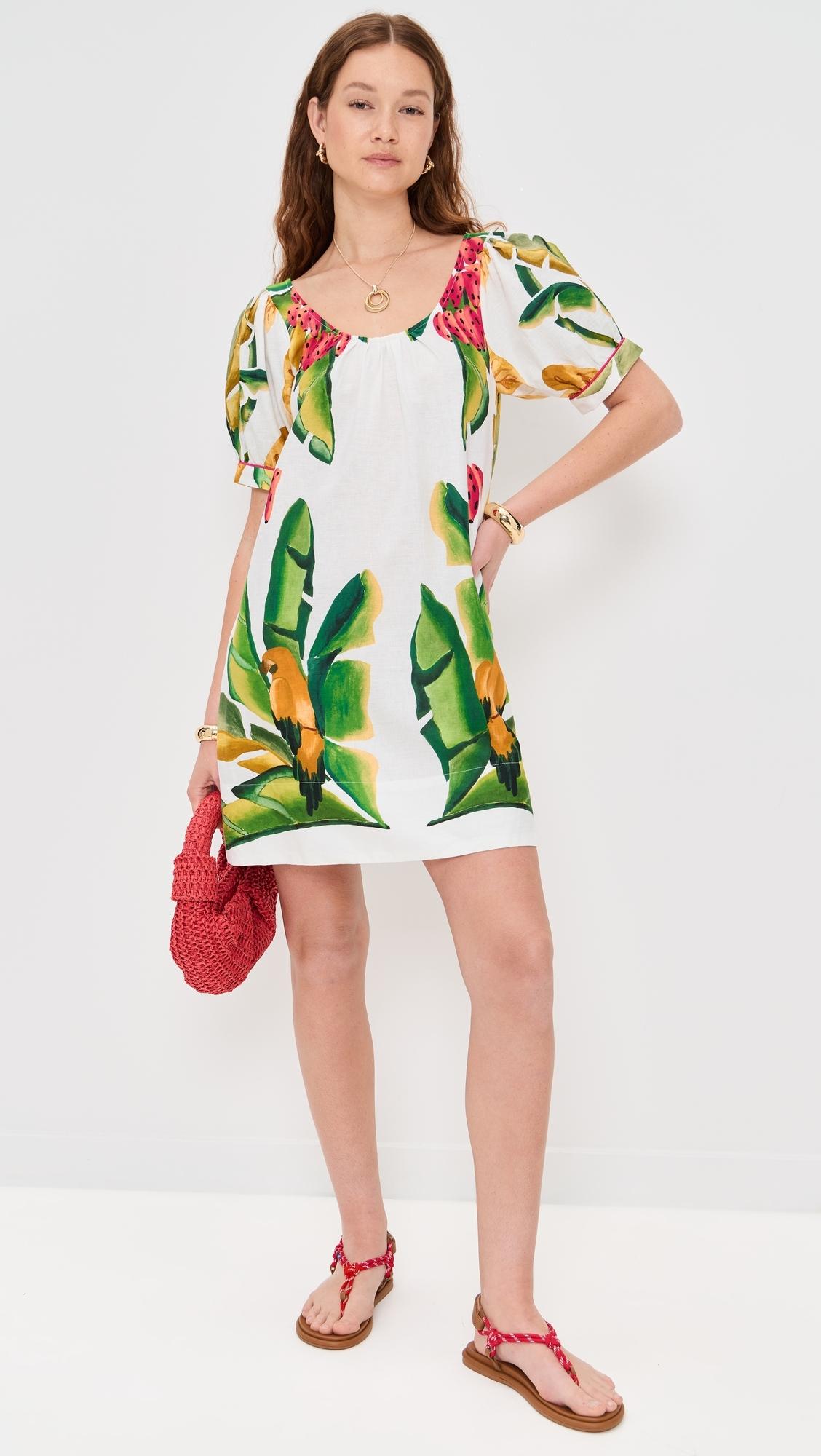 farm rio graphic foliage mini dress Farm Rio Blue Summer Foliage Scarf Mini Dress