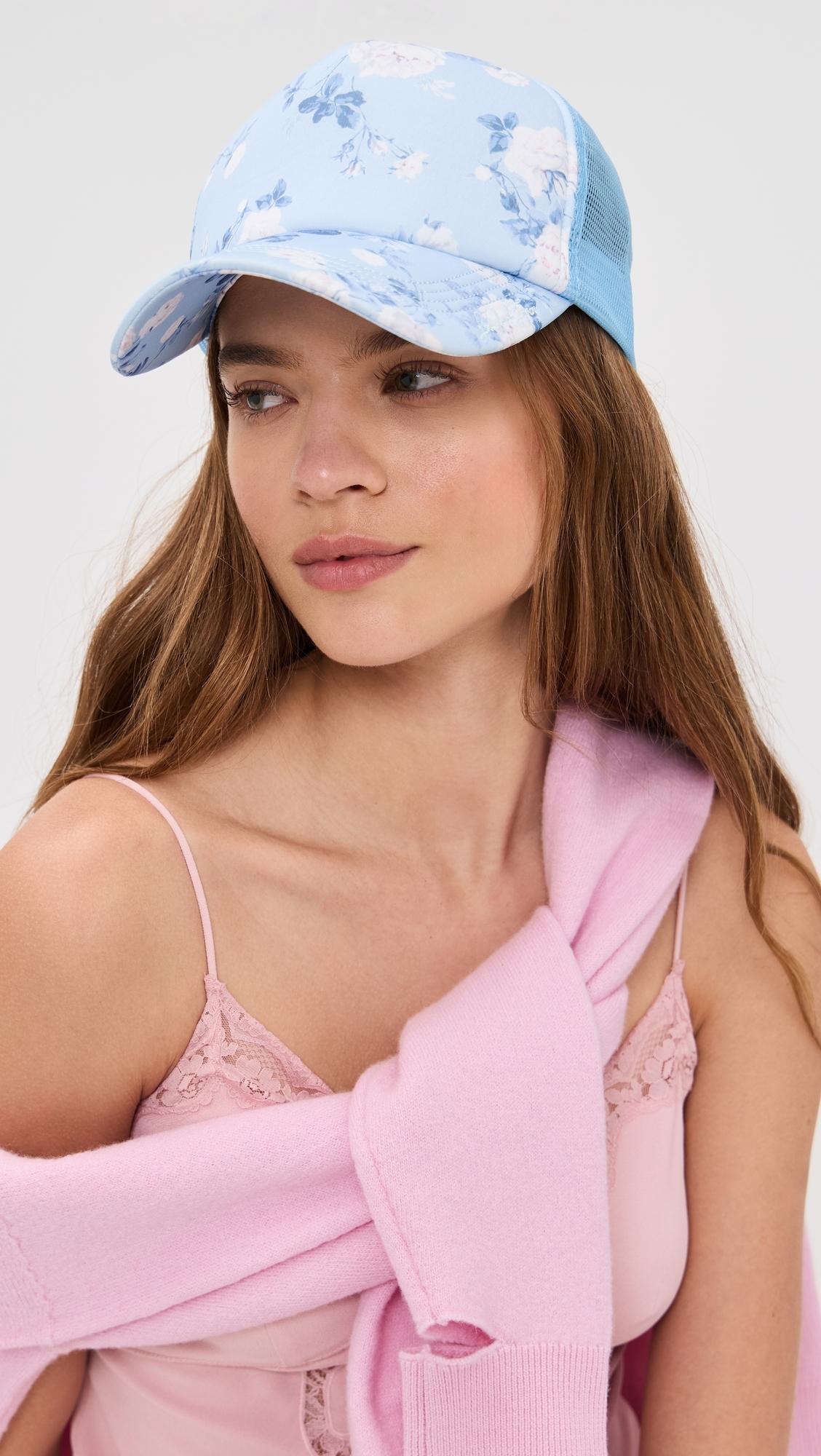 NEW LOVESHACKFANCY women\'s joni trucker hat in whisper blue LoveShackFancy | Accessories | Loveshack Fancy Baseball Hat  main image 3
