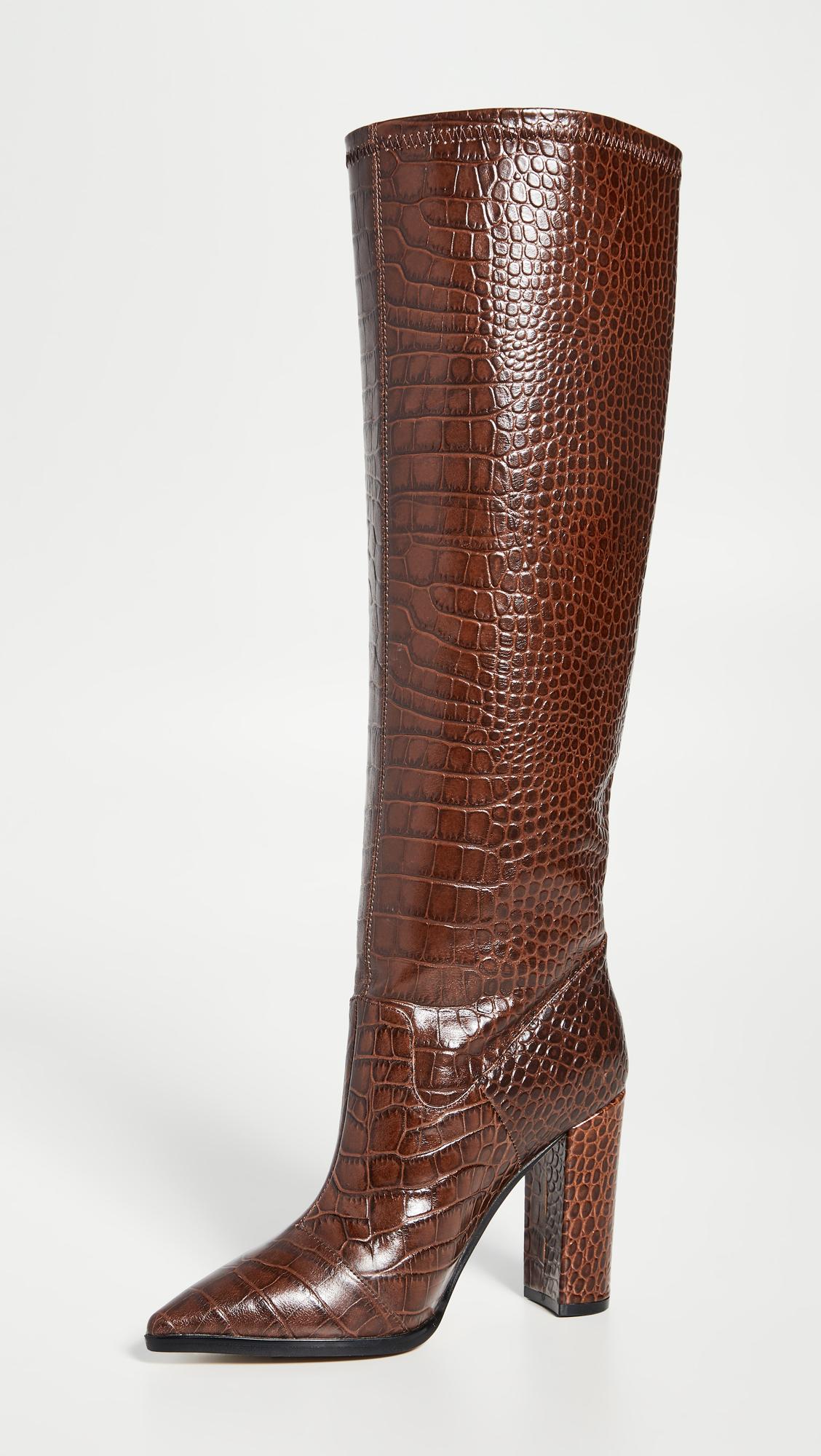 brown croc knee boots