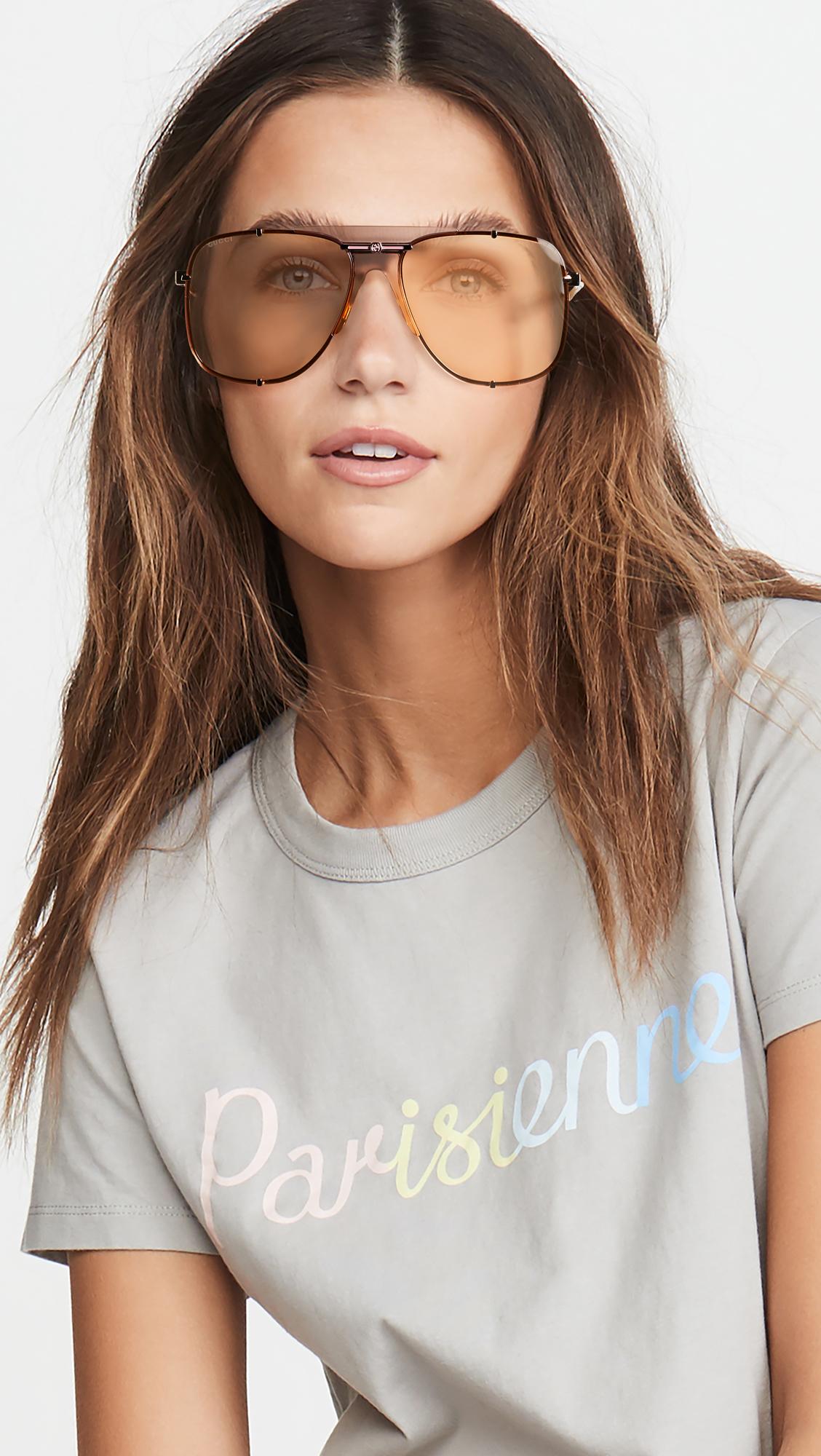 Chain Embellished Aviator Sunglasses in Pink - Gucci