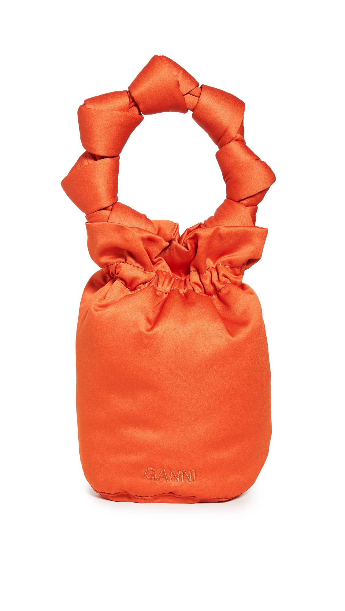 Ganni Satin Knot Bucket Bag in Orange | Lyst