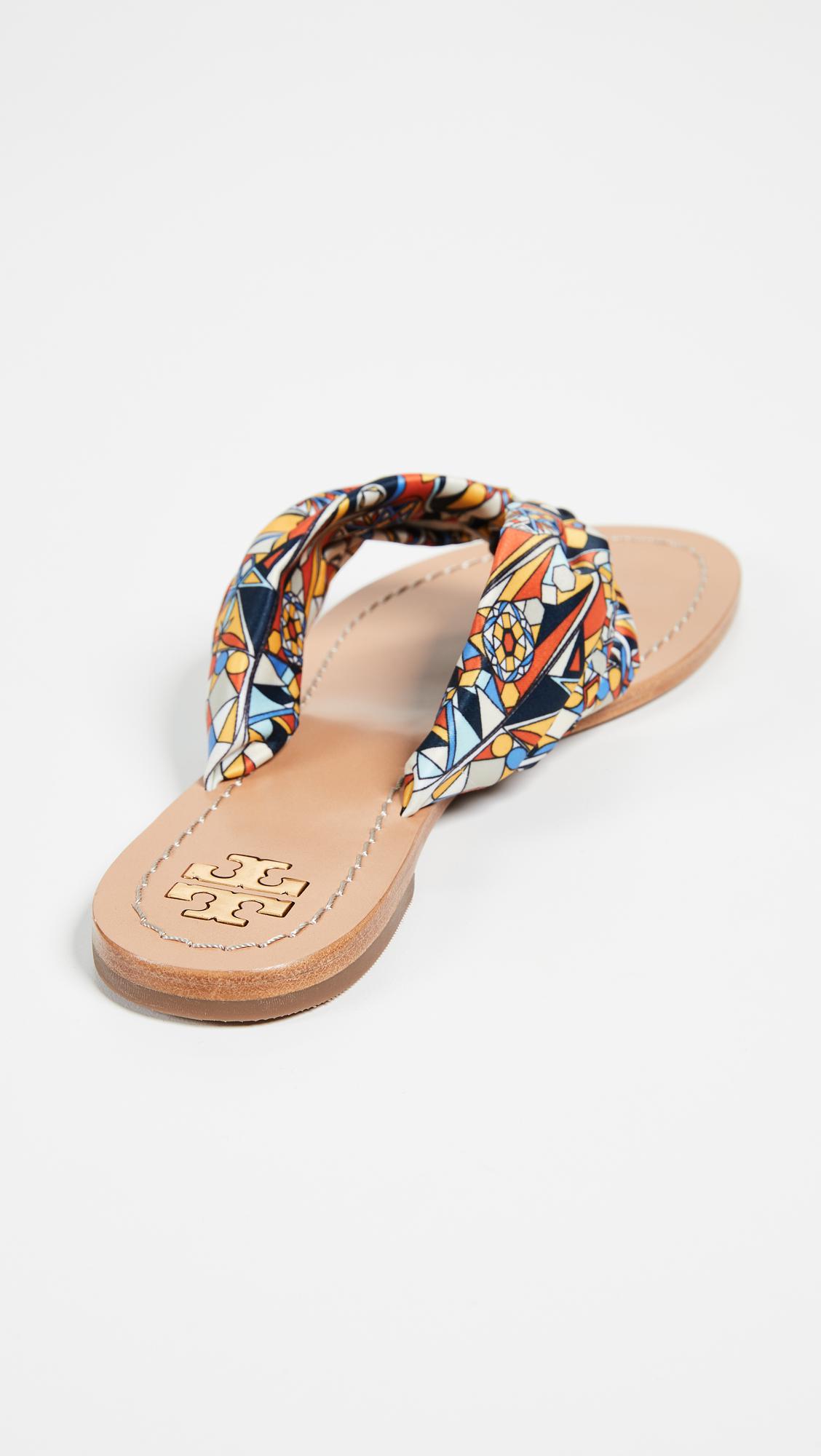 Tory Burch Carson Croc Leather Northern Blue Thong Welt Sandals 