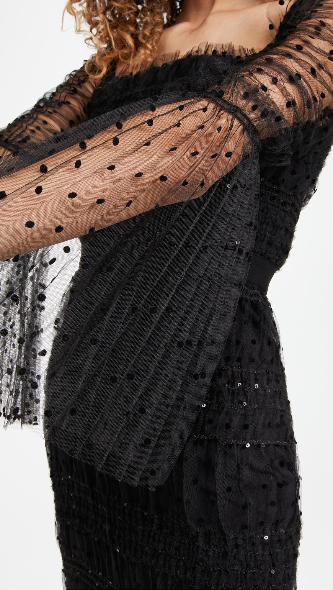 self portrait black dot mesh mini dress Peasant Chiffon Mini Dress for Tall Women in Black S / Tall / Black main image 1