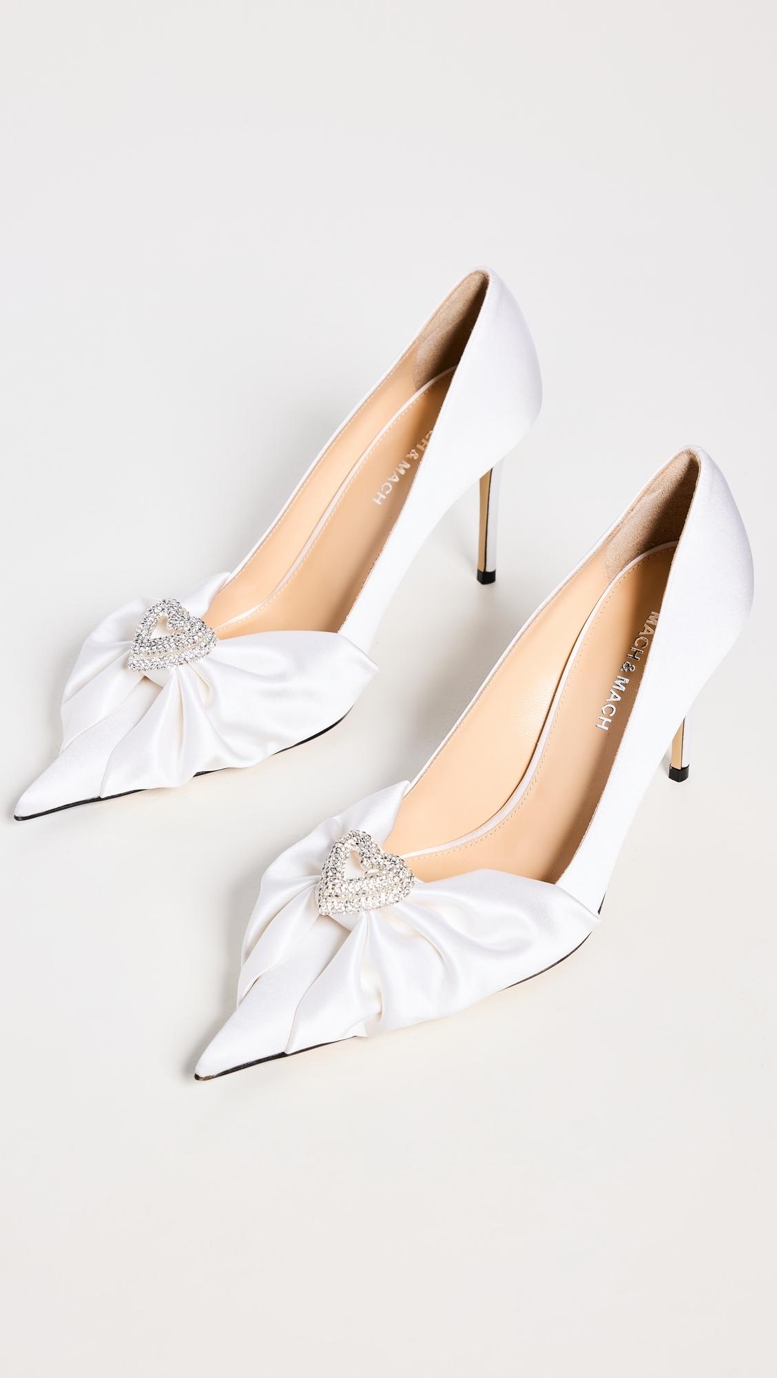 Mach & Mach Double Heart Silk Draped Satin Pumps in White | Lyst