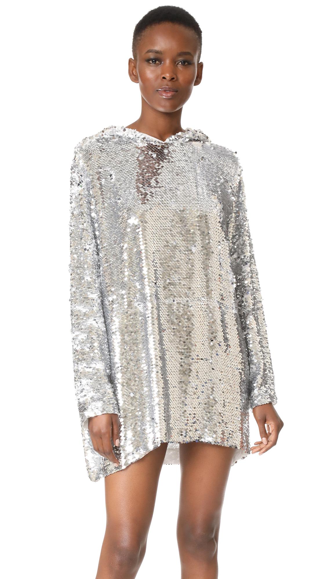 MSGM Sequin Hoodie Dress in Gray | Lyst