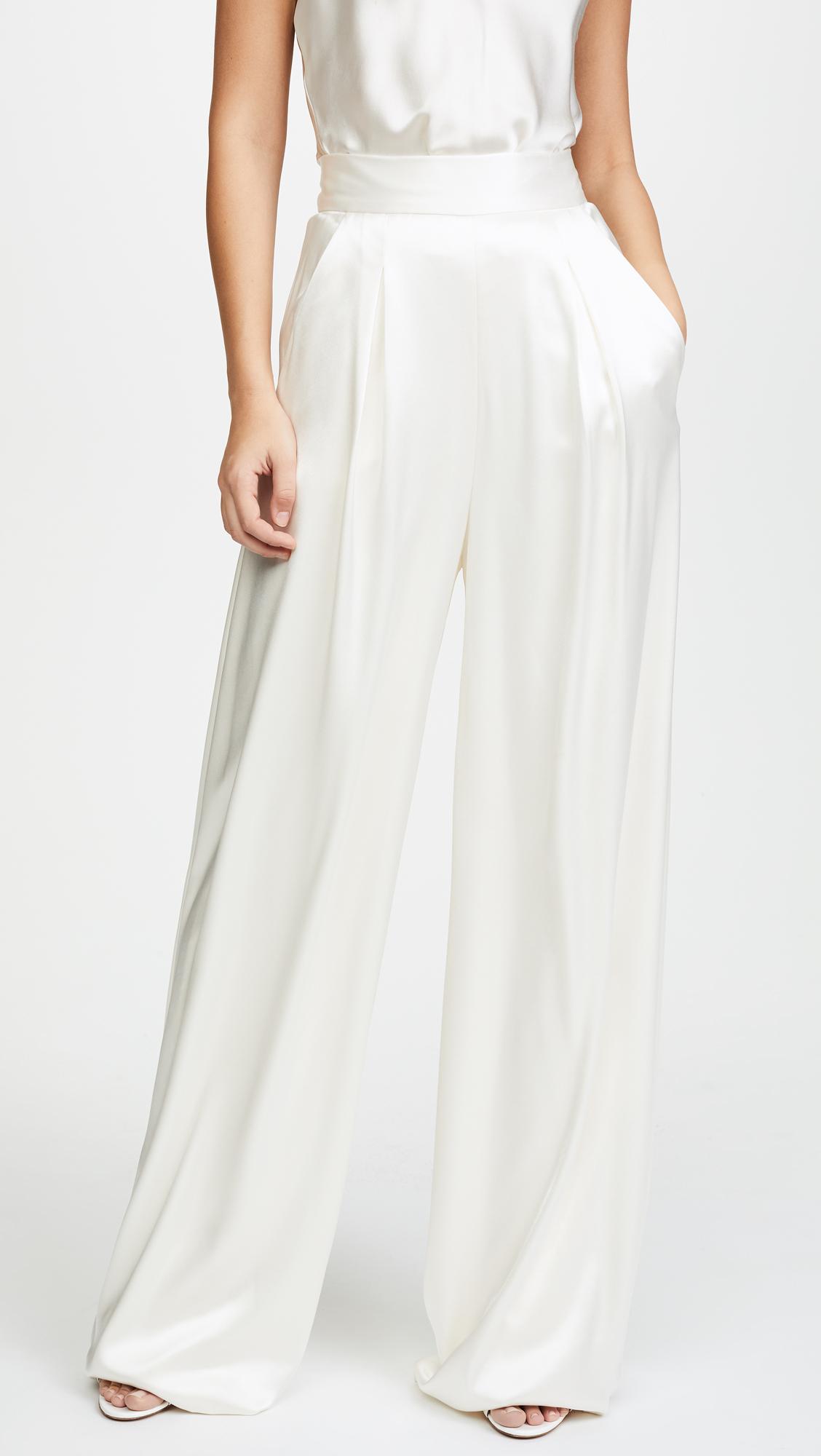 Catherine Deane Aurelia Wide Leg Satin Trousers in White | Lyst