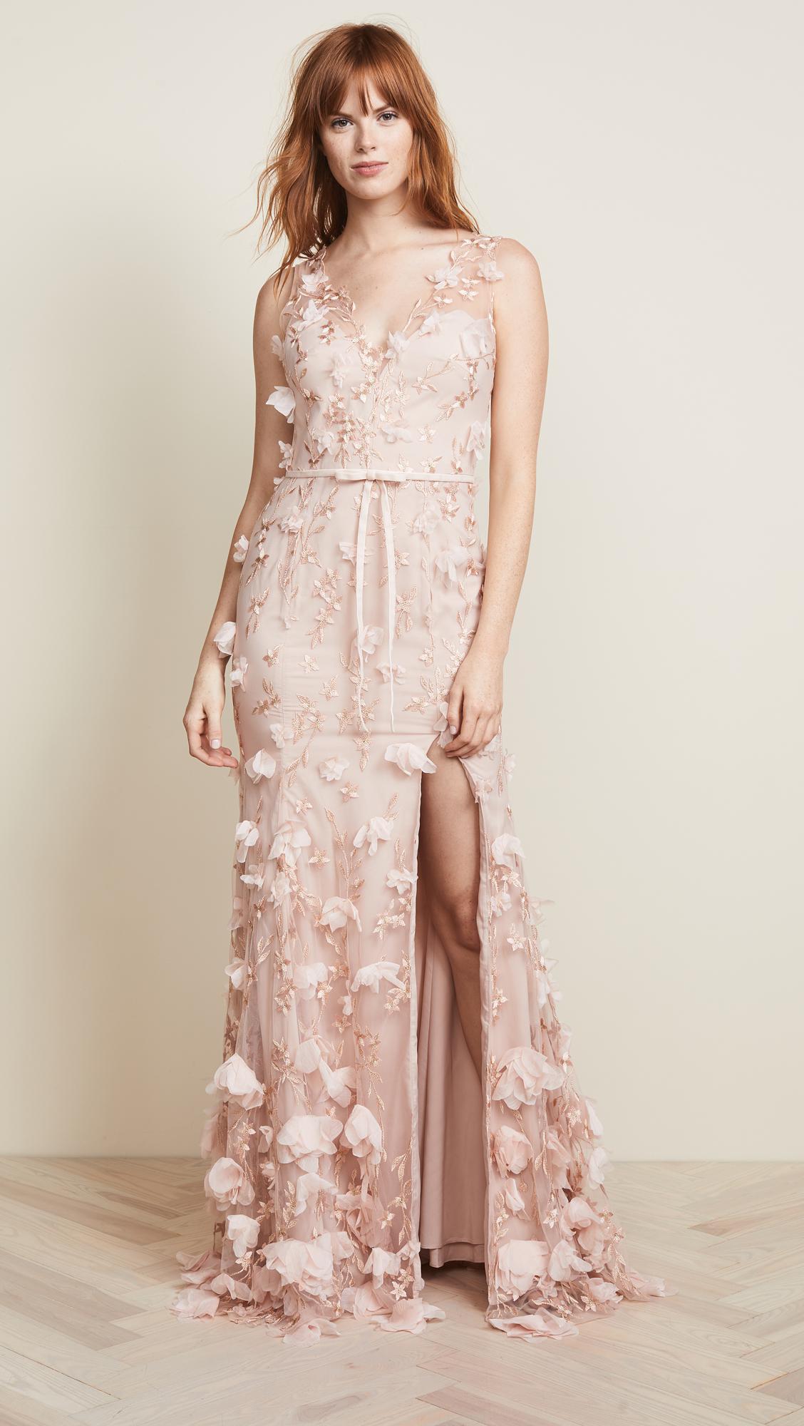 Marchesa notte V Neck 3d Floral Dress in Pink | Lyst