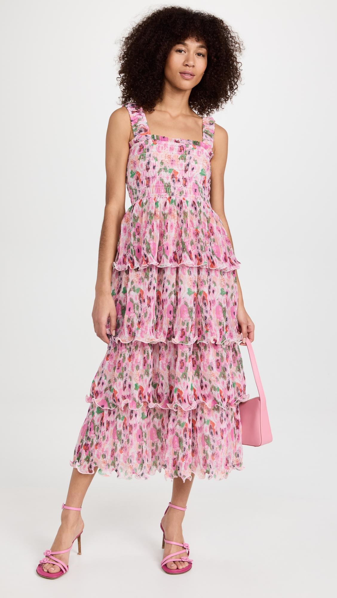ganni pleated georgette maxi dress Pleated Georgette Smock Midi Dress