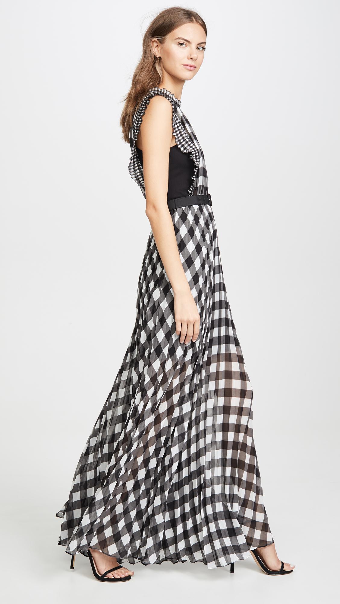 Self-Portrait Gingham Printed Chiffon Dress in Black | Lyst