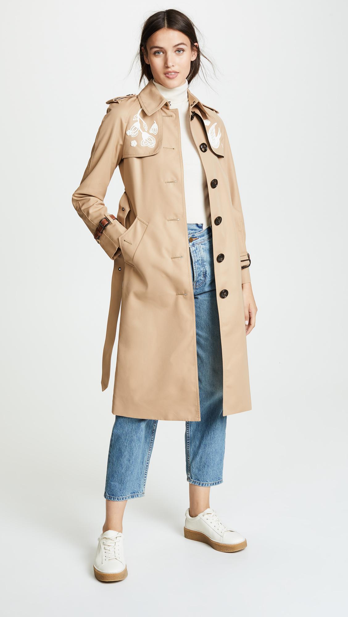COACH Lace Embroidered Trench Coat in Natural | Lyst