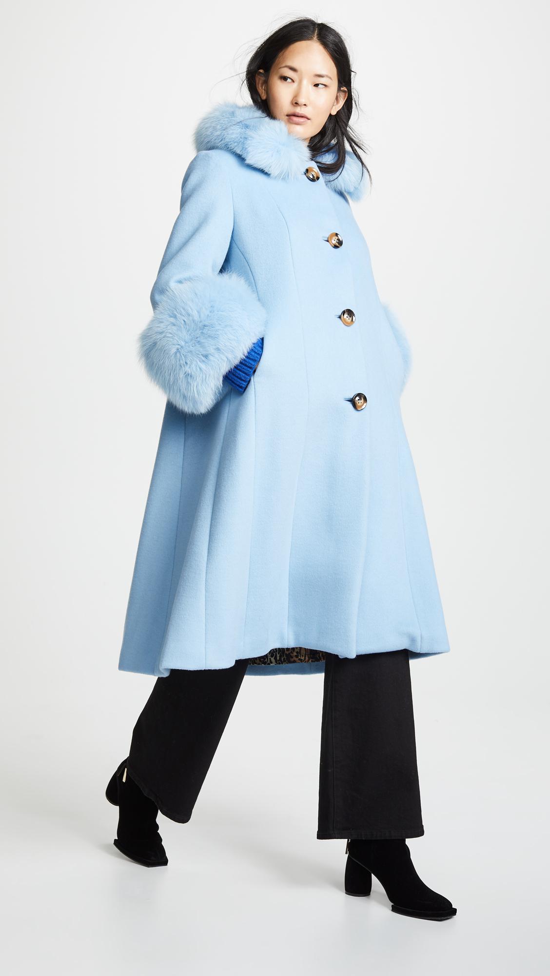 Saks Potts Yvonne Fur-trimmed Wool Coat in Sky Blue (Blue) - Lyst
