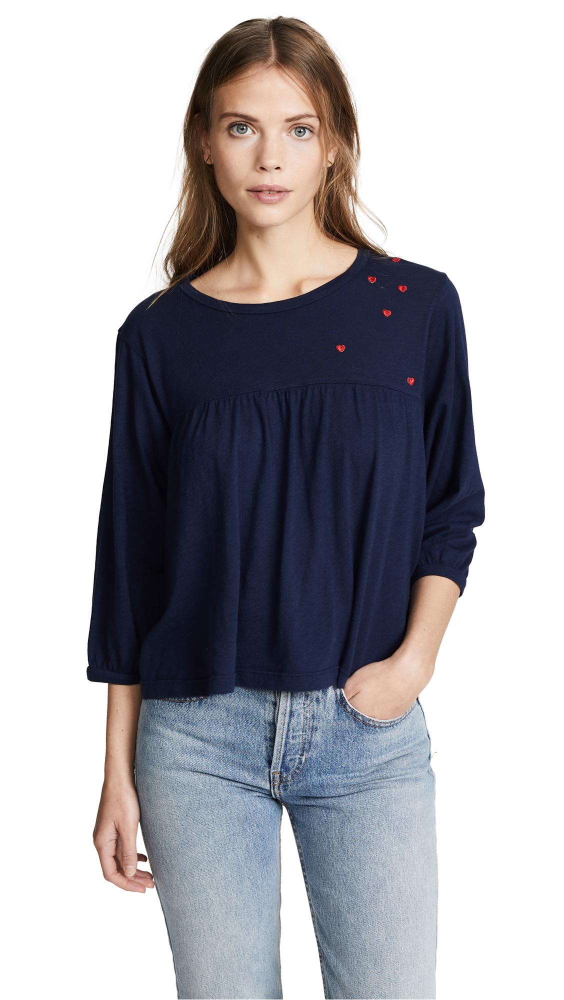 SUNDRY Womens Babydoll Top with Mini Hearts
