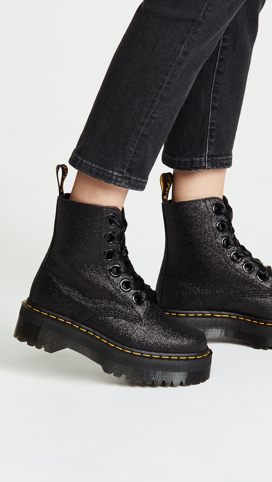 dr martens molly black glitter chunky platform boots