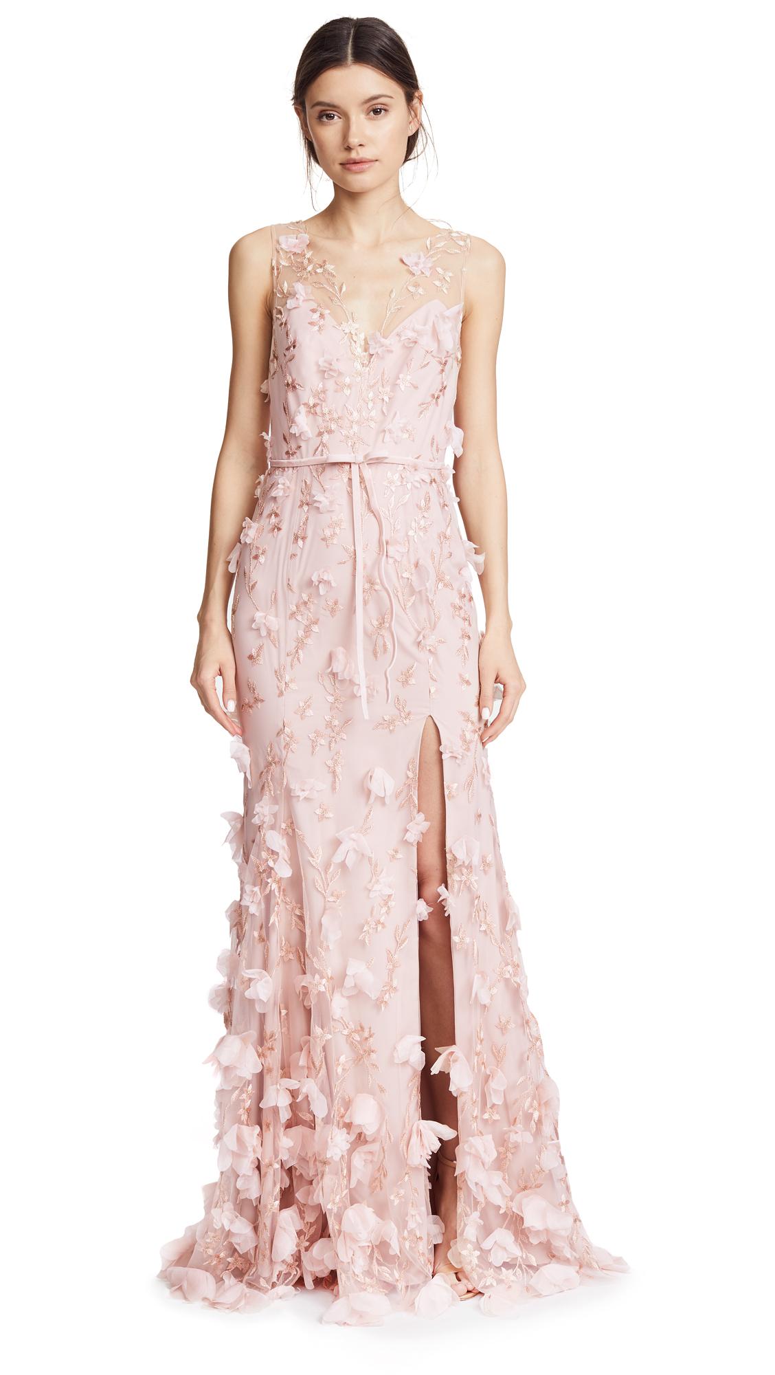 Marchesa Embroidered Gown With 3d Flowers in Pink | Lyst