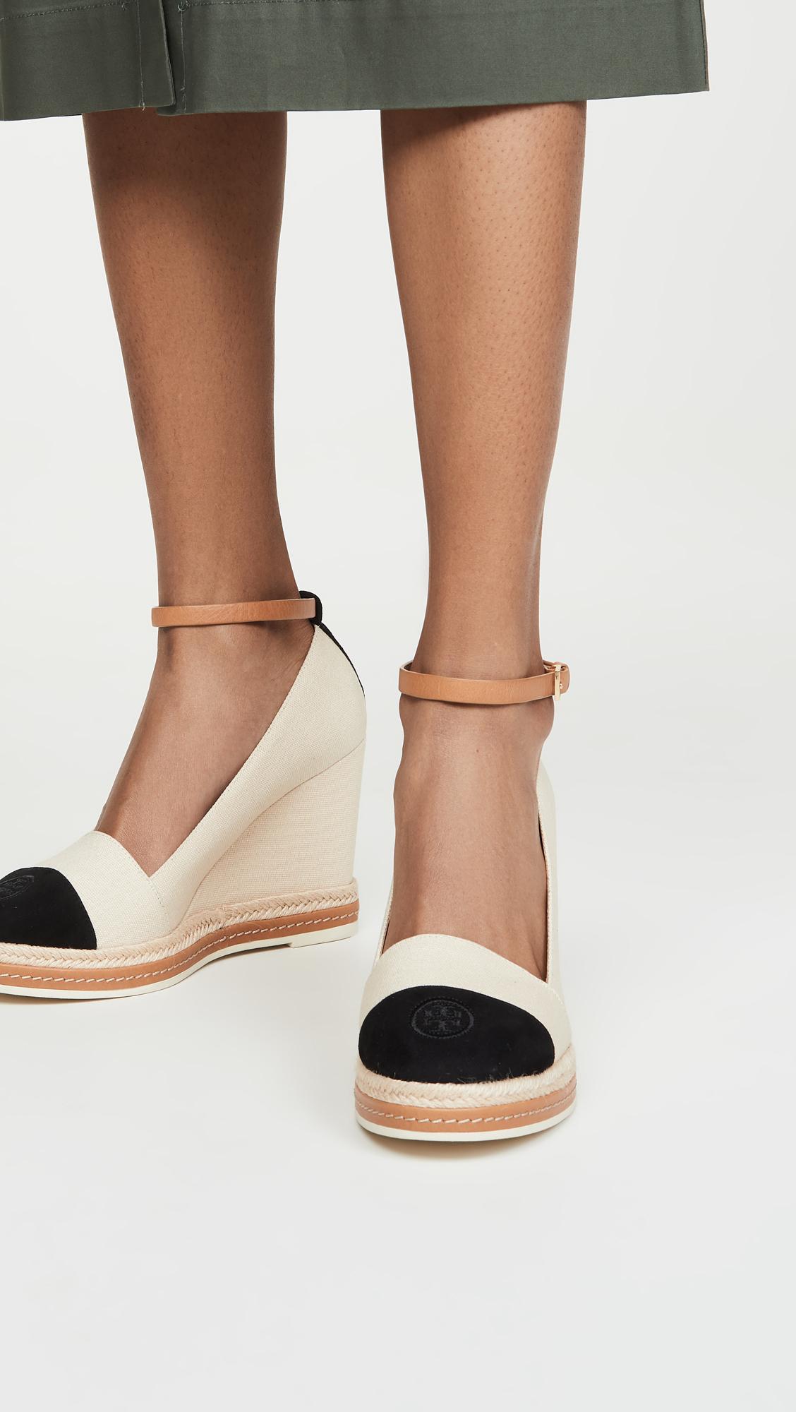 Tory Burch Cap-toe Leather-trimmed Espadrille Wedges in Natural | Lyst