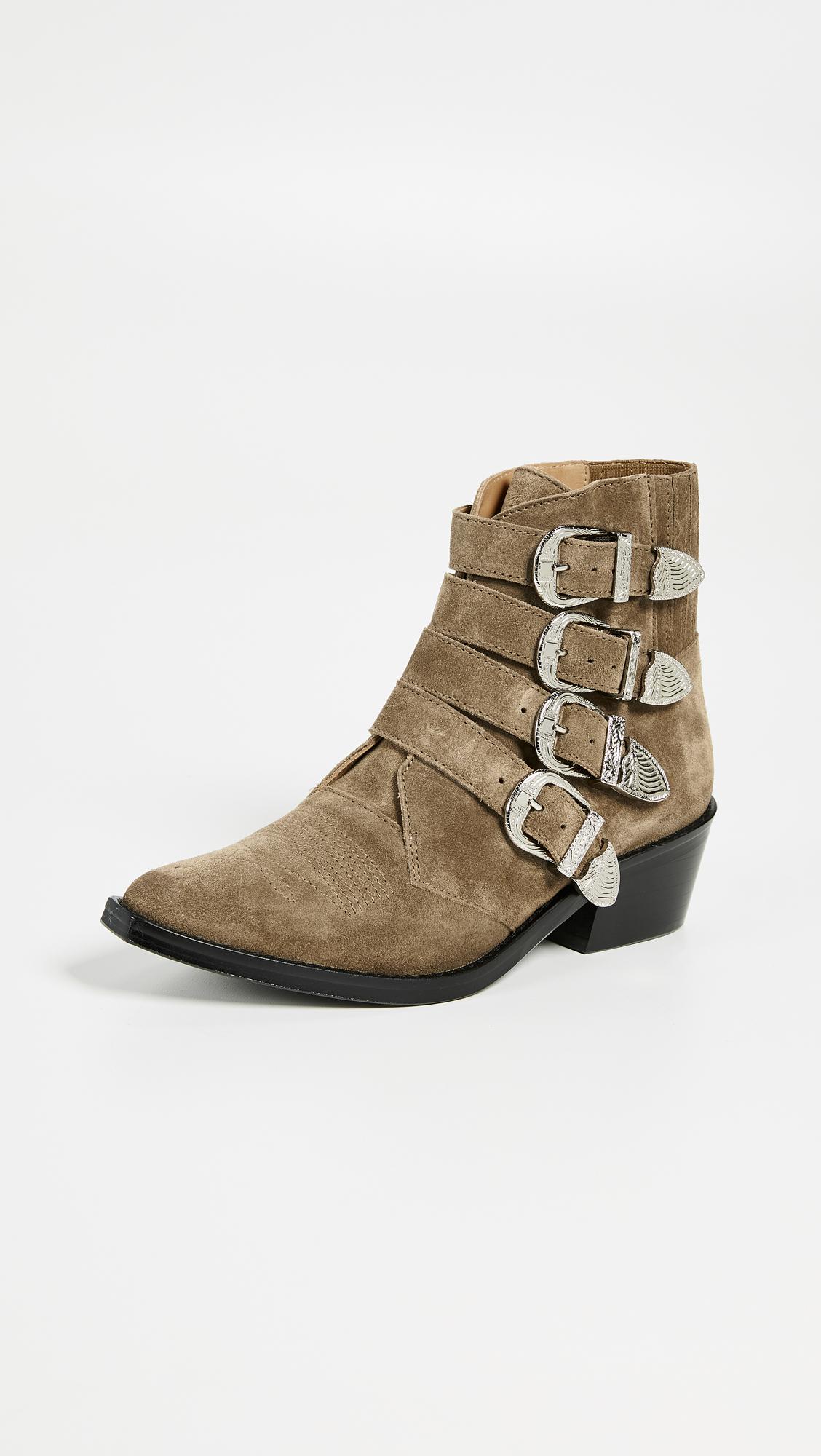 Toga Suede Buckled Booties in Khaki (Brown) - Lyst