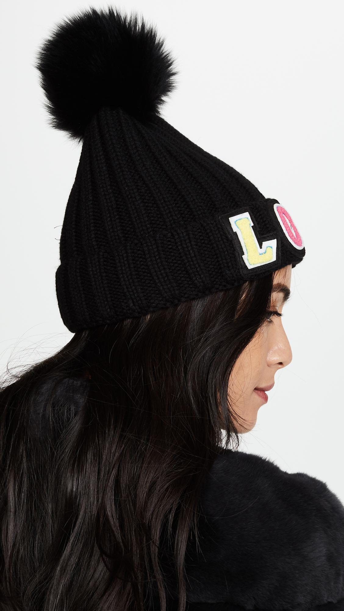 Jocelyn Love Fur Pom Hat in Black 