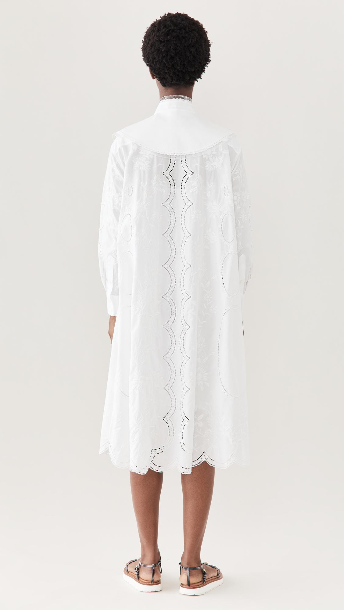 Tory Burch Poplin Embroidered Dress in White | Lyst