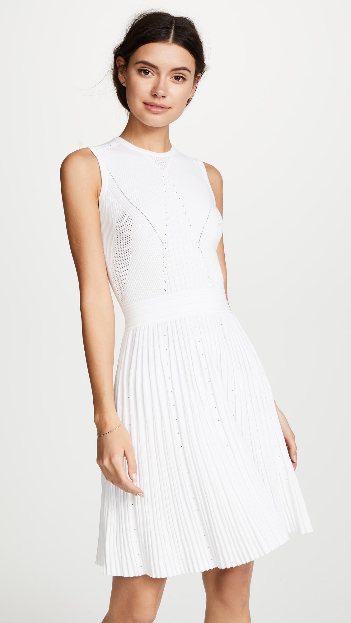Versace Synthetic Pointelle Knit Dress With Flare Skirt in White Lyst
