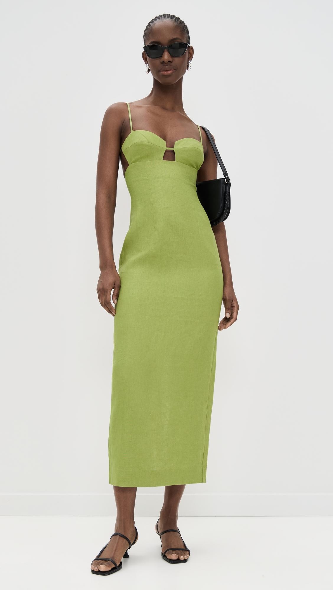 knee length dresses for ladies Rent The Selia Green Linen Dress By Reformation