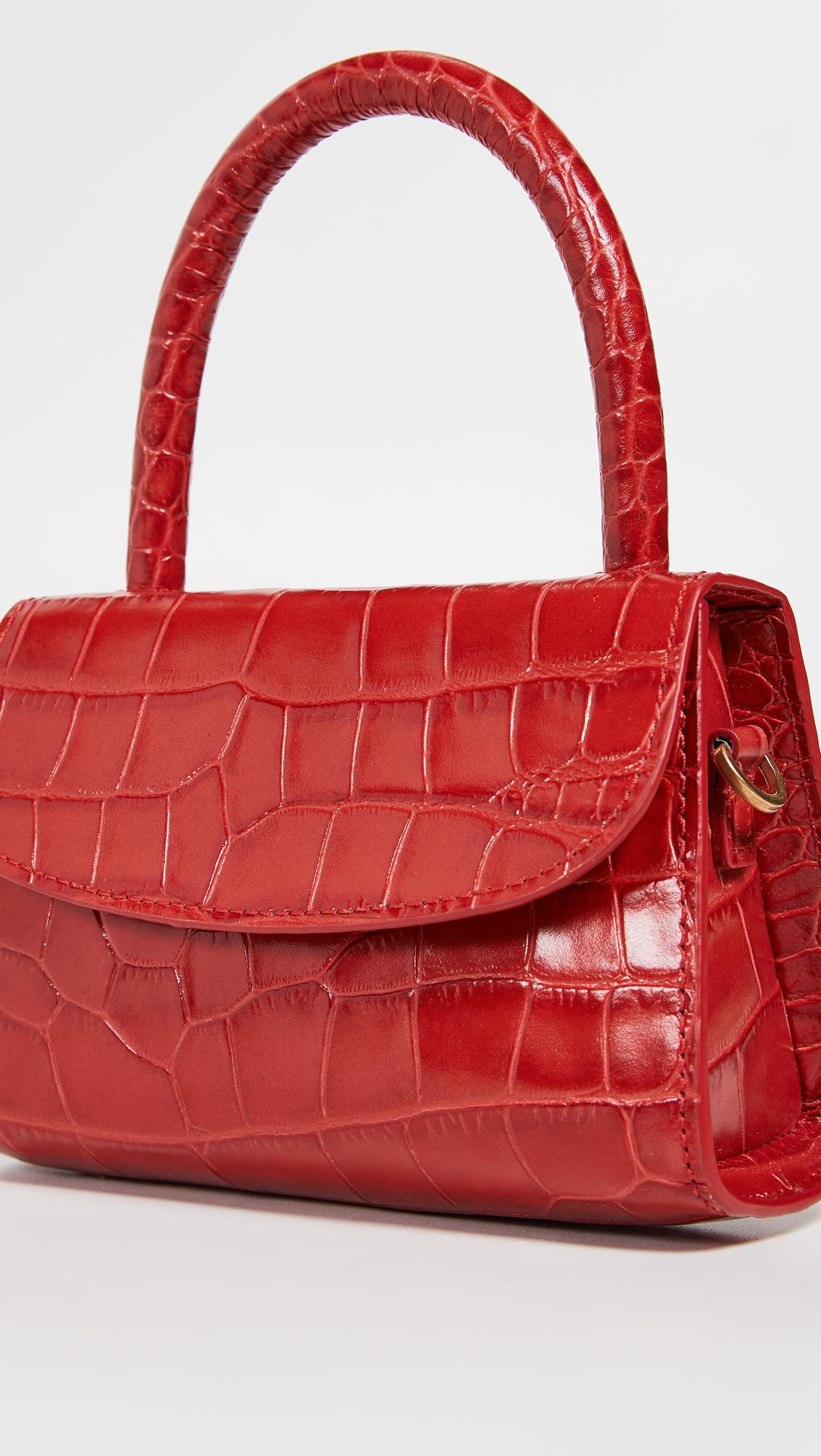 By Far Mini Croc-Embossed Leather Top Handle Shoulder Bag - Red