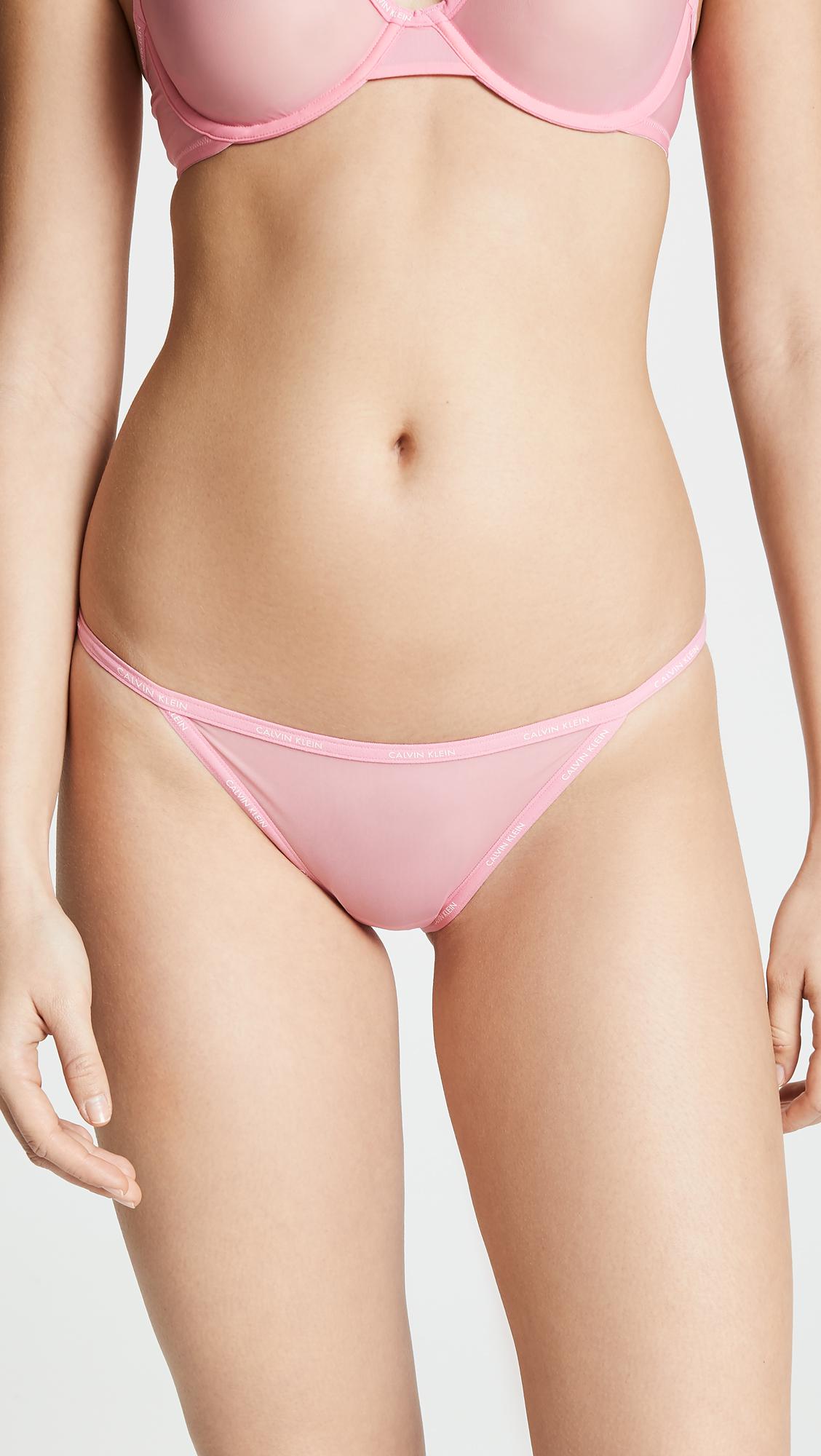 Calvin Klein Cotton Sheer Marquisette String Bikini in Pink Lyst