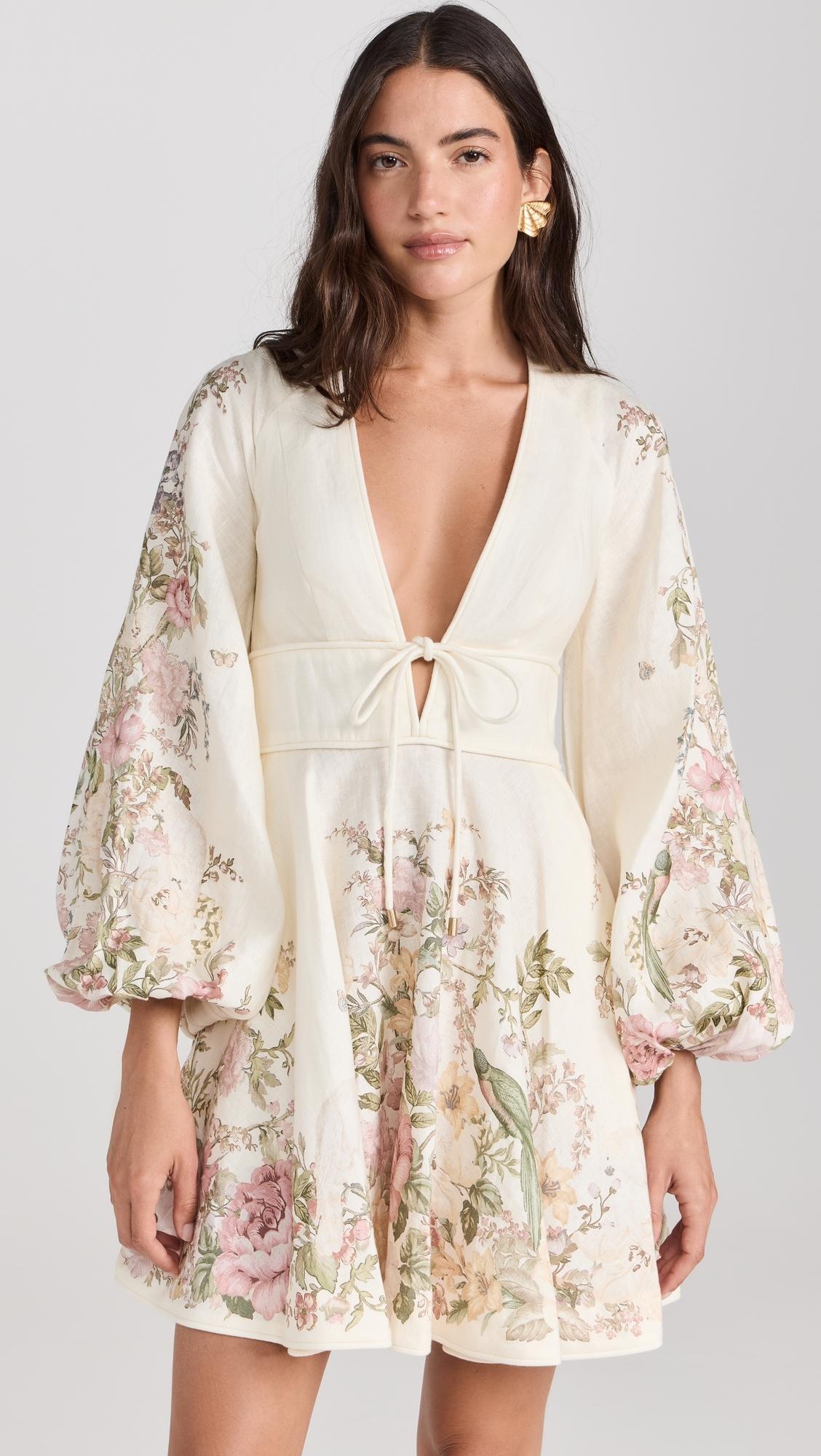 Zimmermann Waverly Plunge Mini Dress in Natural | Lyst