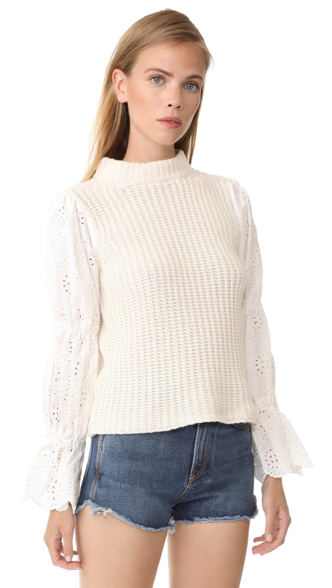Sea Eyelet Sleeve Combo Sweater in 