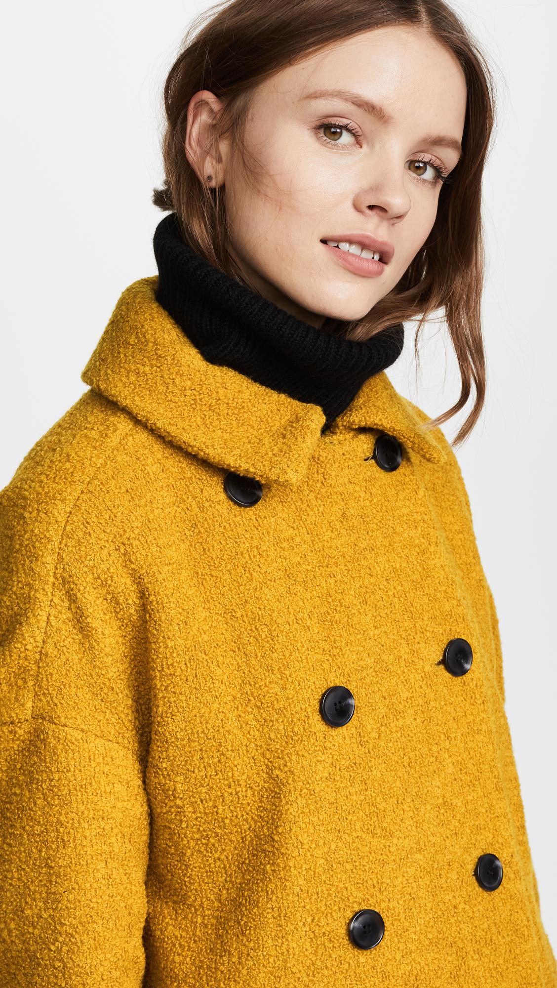 mustard boucle coat