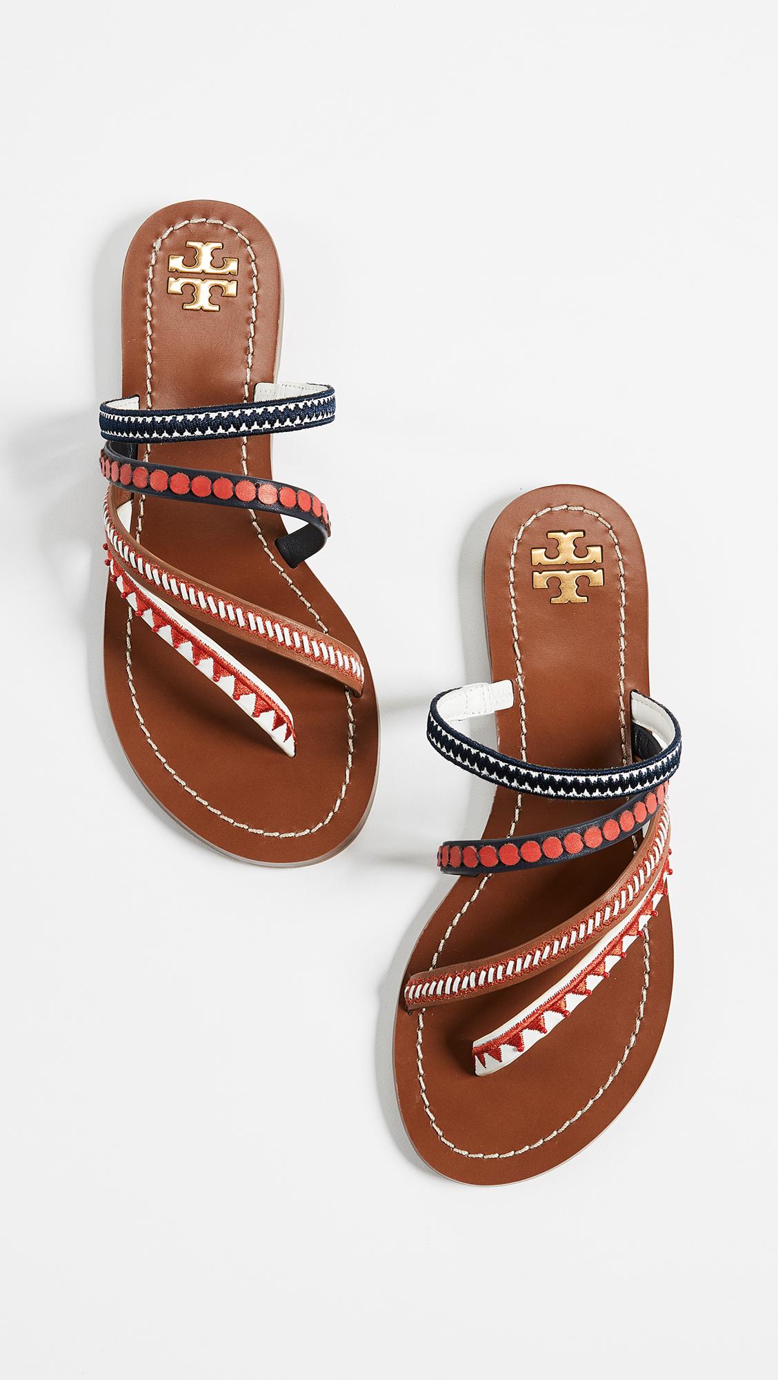 Tory Burch Leather Patos Embroidered Sandals - Lyst