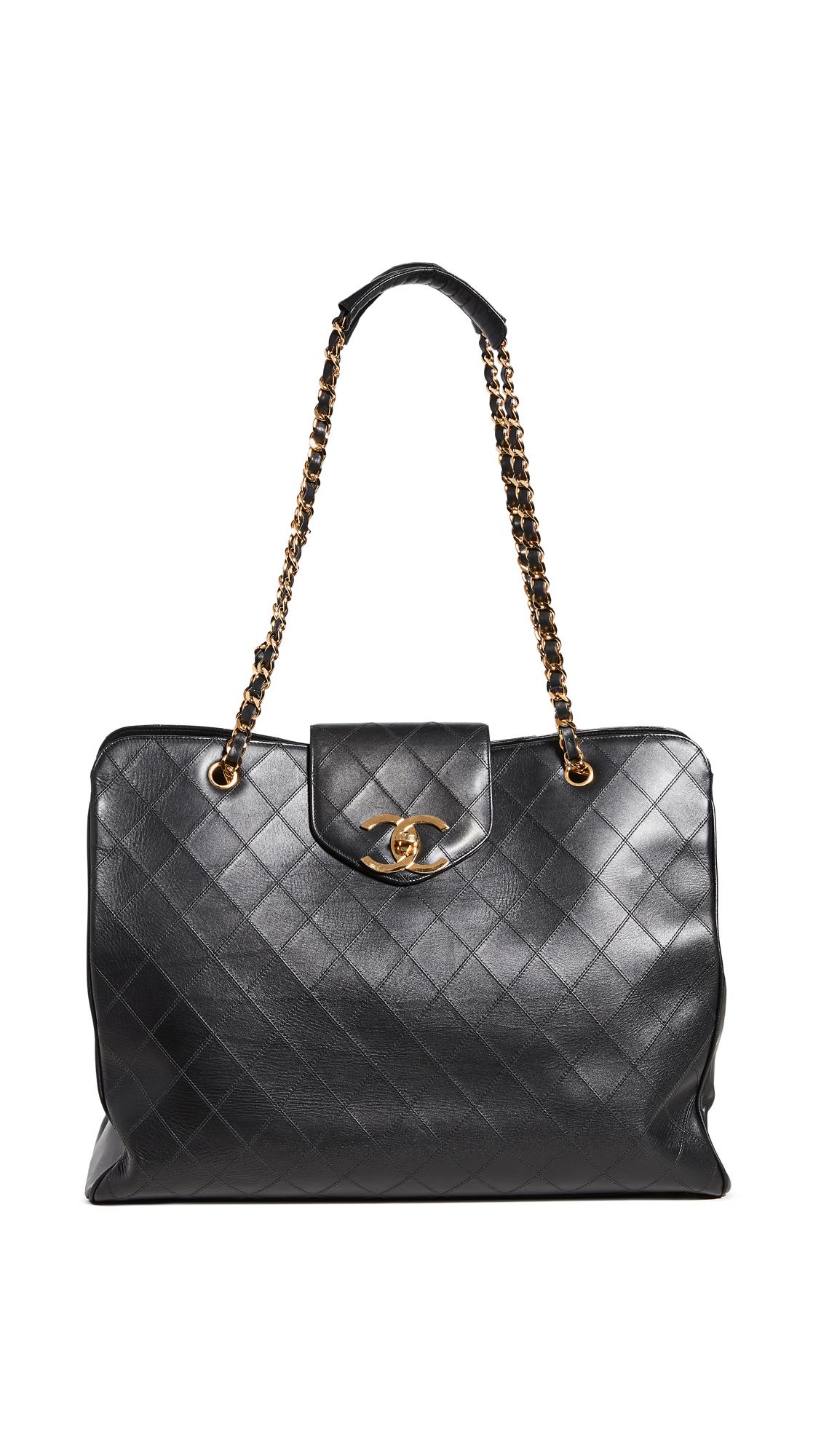 Chanel Terry Cloth Large Beach Tote Black with Gold Hardware