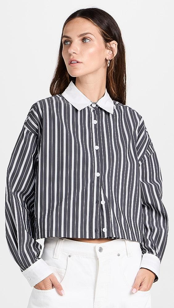 Moon River Boxy Button Up Shirt in Black | Lyst