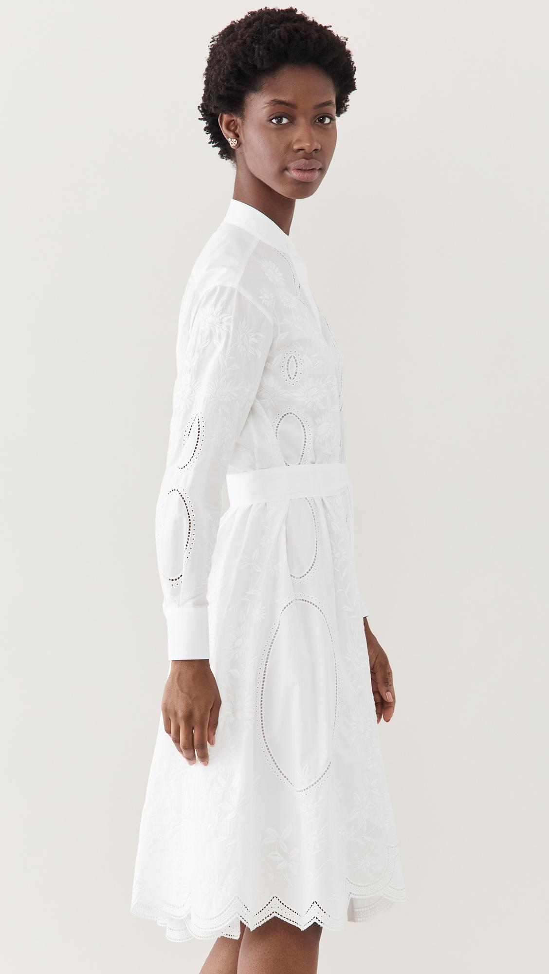 Tory Burch Poplin Embroidered Dress in White | Lyst