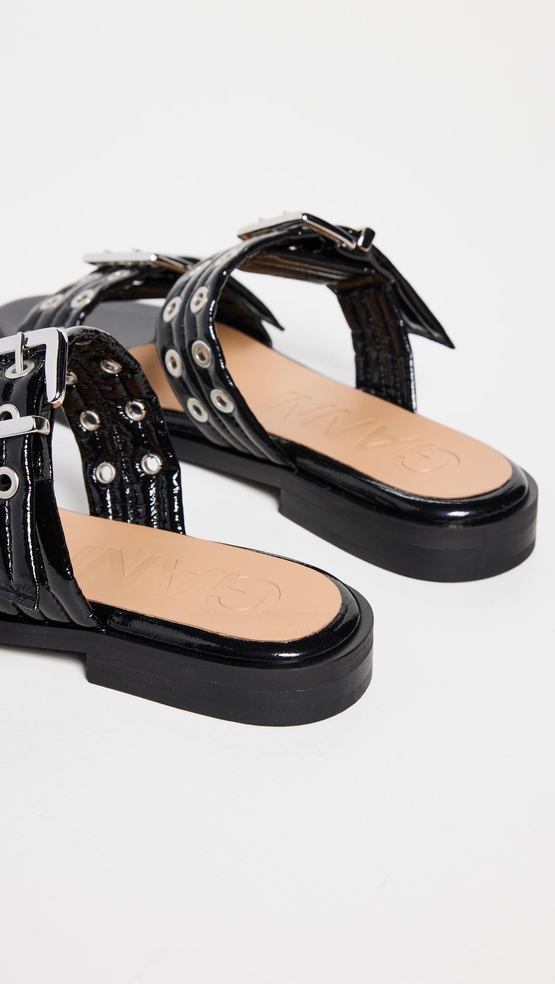 Ganni Buckle Two Strap Sandals in Black | Lyst