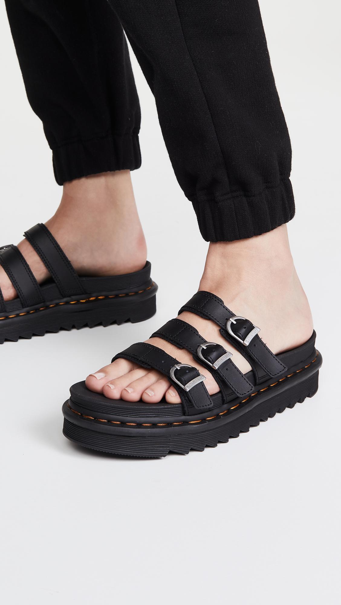 Dr. Martens Leather Blaire Slide Sandals in Black | Lyst