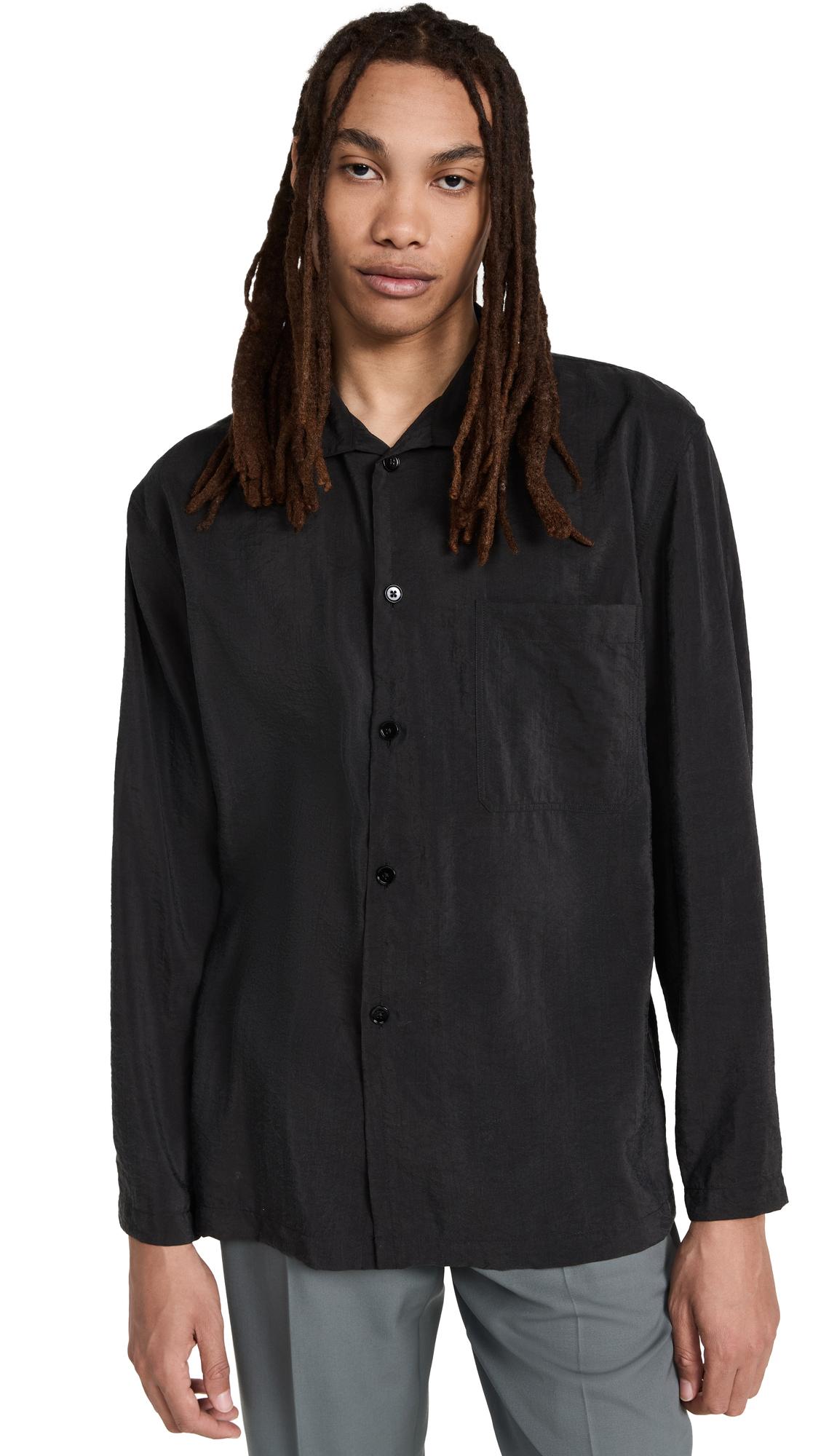Lemaire Silk Stand Collar Shirt in Black for Men | Lyst