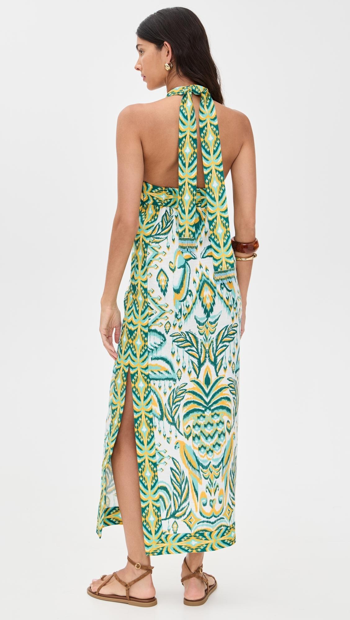green emerald velvet dress Farm Rio Long Sleeve Ruffled Maxi Dress main image 1
