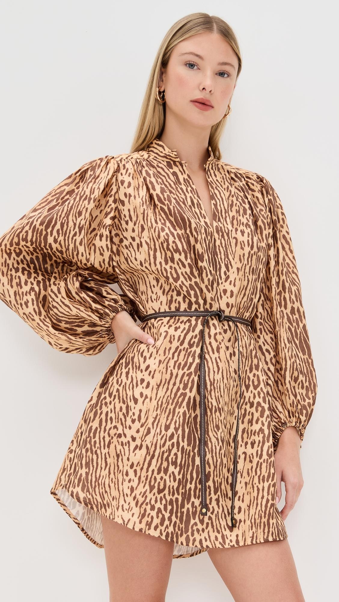 ワンピース ZIMMERMANN CASCADIAN TUNIC DRESS Zimmermann Cascadian Tunic Dress in Tan Leopard | REVOLVE