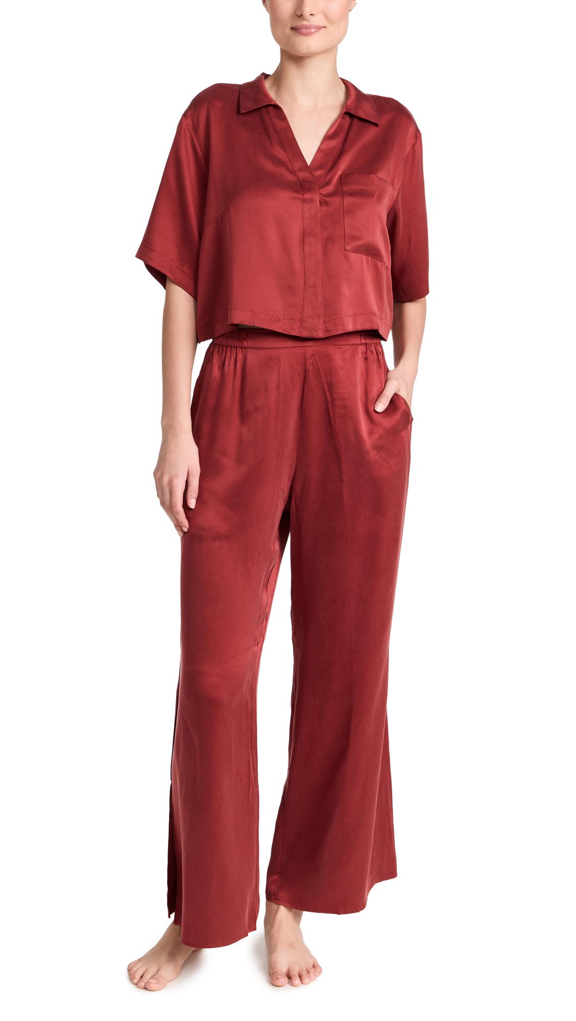 Lunya Washable Silk High Rise Pant Pj Set in Red | Lyst