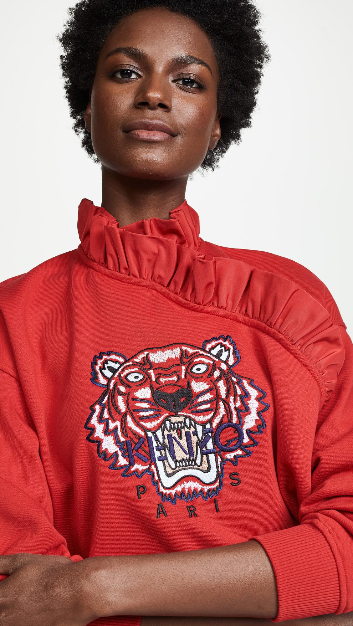 KENZO Tiger Ruffle Sweatshirt in Red | Lyst